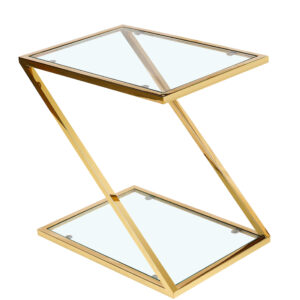 Ludlow Elegance Glass Top Lamp Table - Square Design with Stainless Steel Base - Gold - Sigrid Mills