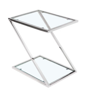Ludlow Elegance Glass Top Lamp Table - Square Design with Stainless Steel Base - Silver - Sigrid Mills