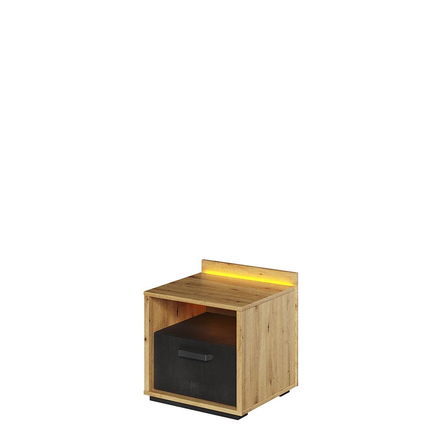 Bedside Table - BLOCKY Nightstand Oak Artisan and Raw Steel 45cm - Art Nest
