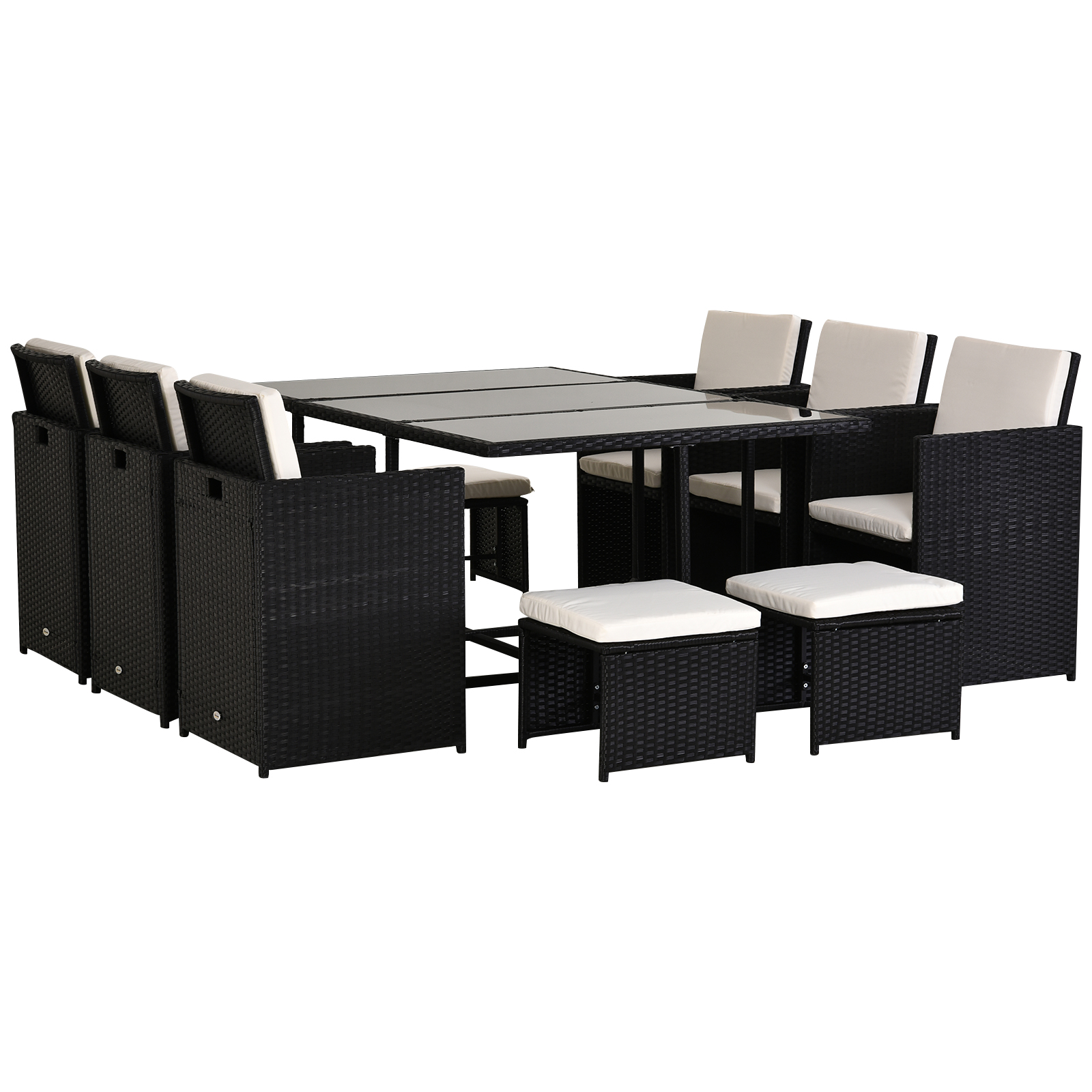 11PC Rattan Garden Furniture Outdoor Patio Dining Table Set Weave Wicker 10 Seater Stool Black - Life Essentials