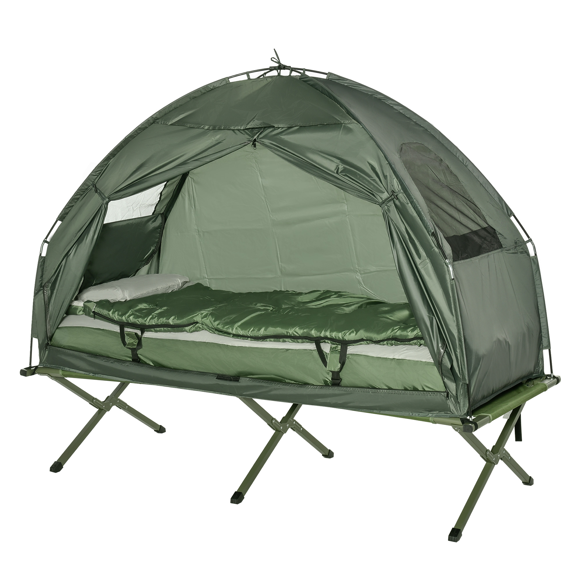 1 person Foldable Camping Tent w/Sleeping Bag Air Mattress Outdoor Hiking Picnic Bed cot w/Foot Pump - Life Essentials