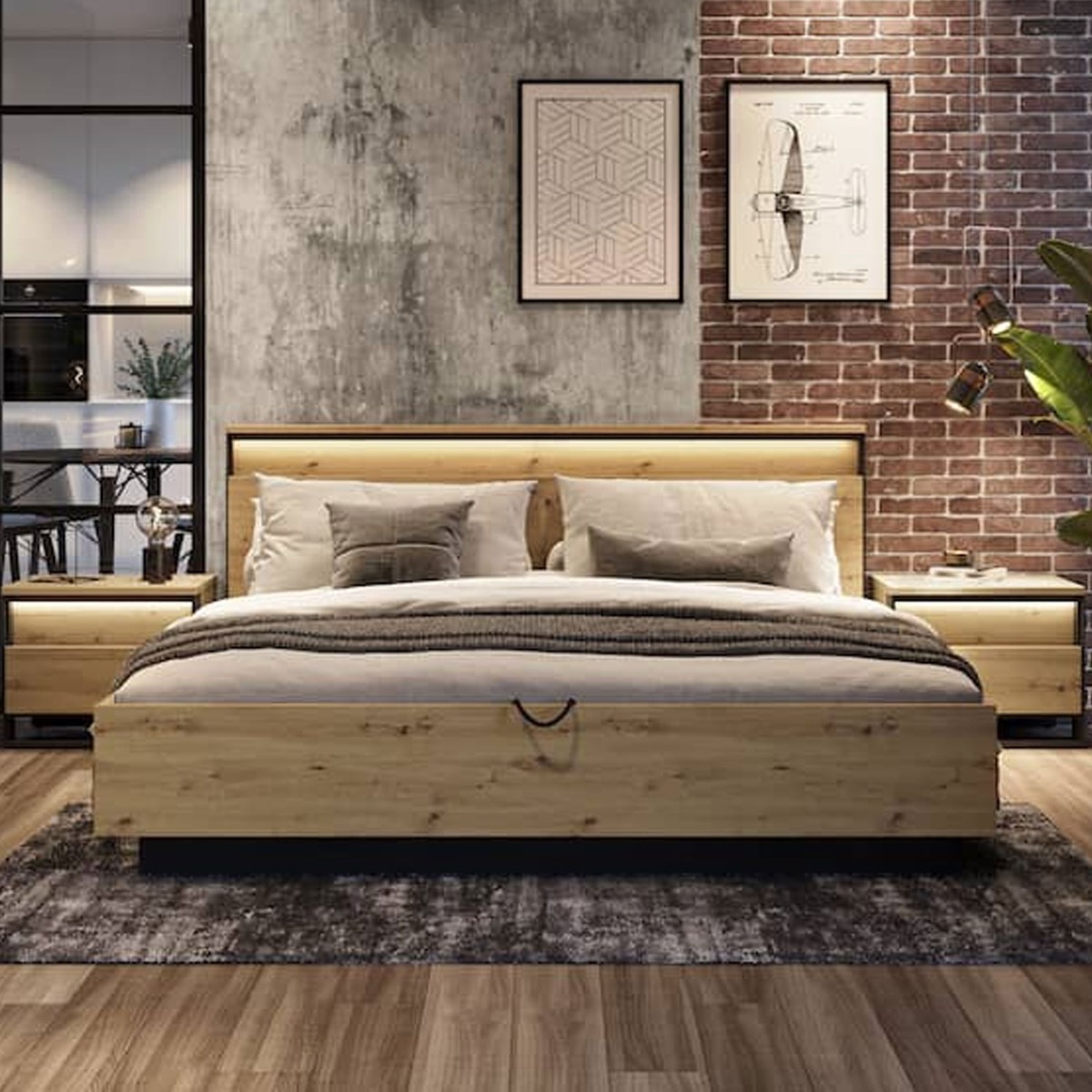 Syrenyx Ottoman Bed in King Size - Oak Artisan - Art Nest
