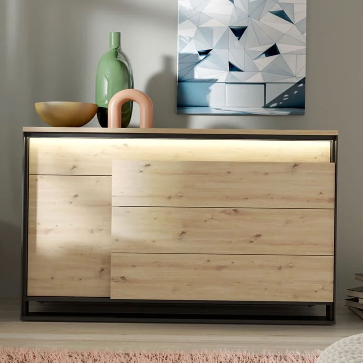 QUINTON Oak Finish Chest of Drawers - Large-sized, 6 Drawers - Art Nest