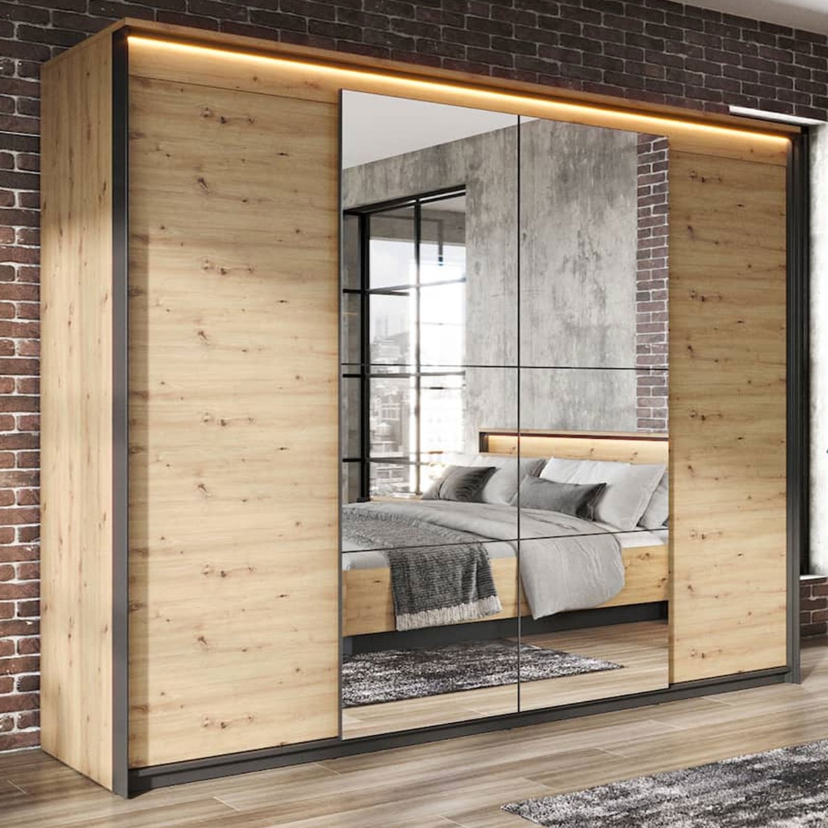 QUINTON 4 Door Wardrobe Medium Oak and Black Matt - 250cm - Art Nest