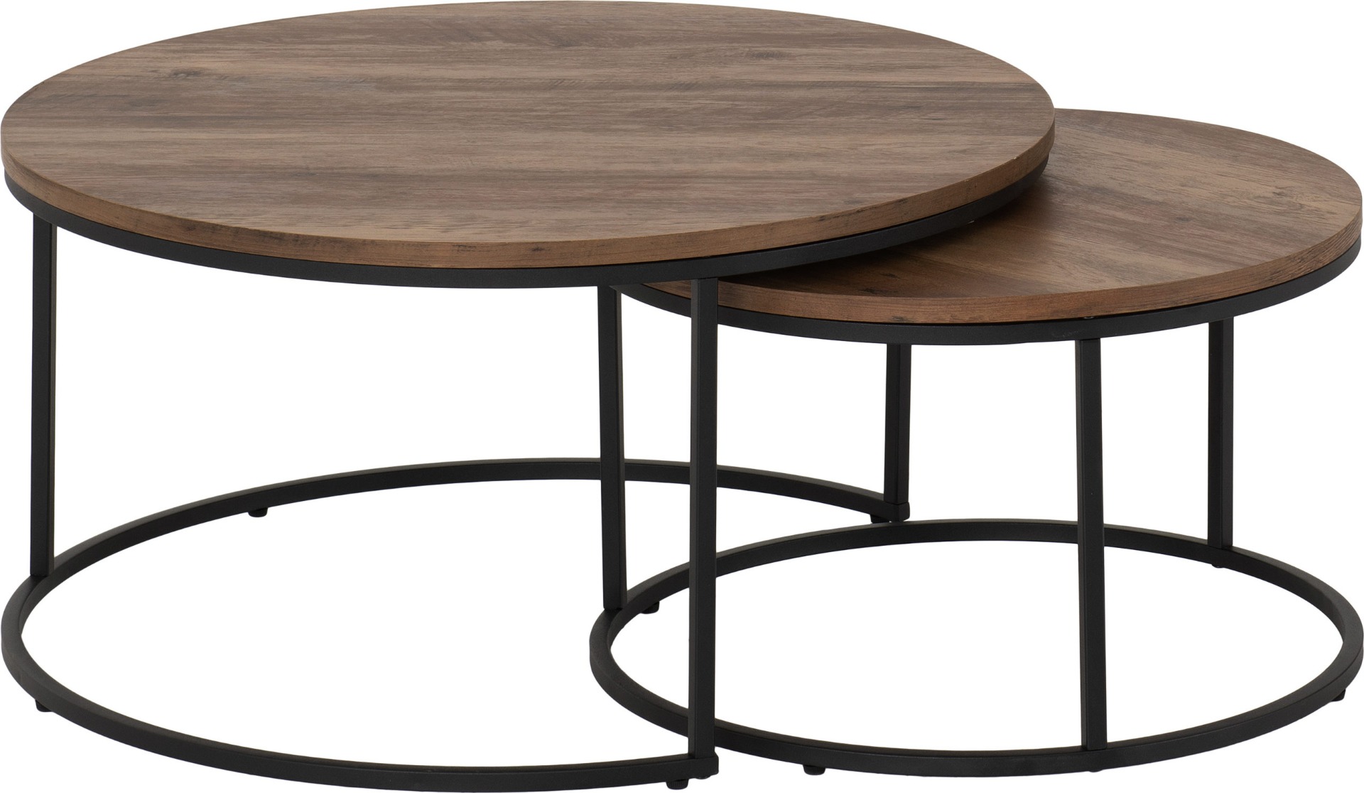Quebec Round Coffee Table Set - Oak Effect Black - Budget Deals