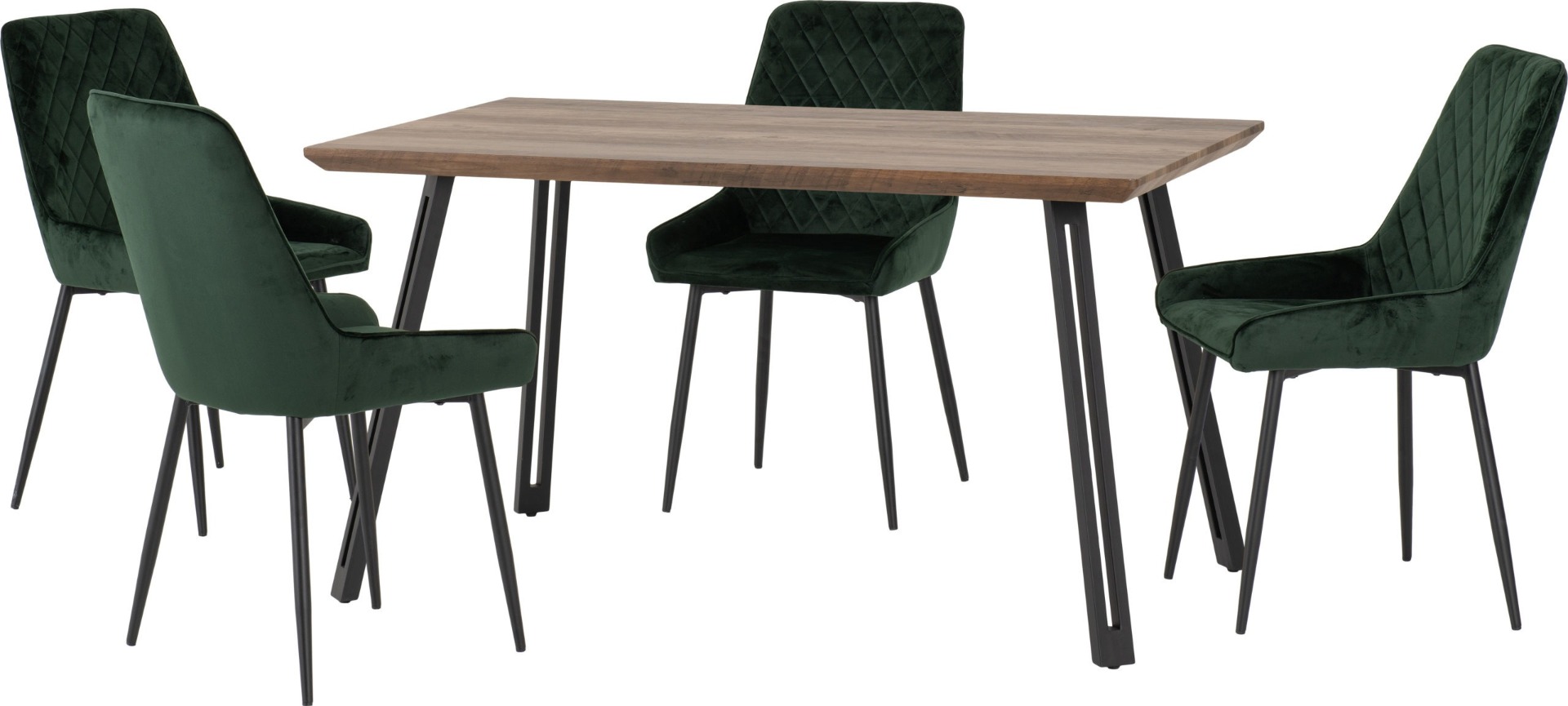Quebec Straight Edge Dining Set with Avery Chairs - Oak Effect Black Emerald Green Velvet - Budget Deals