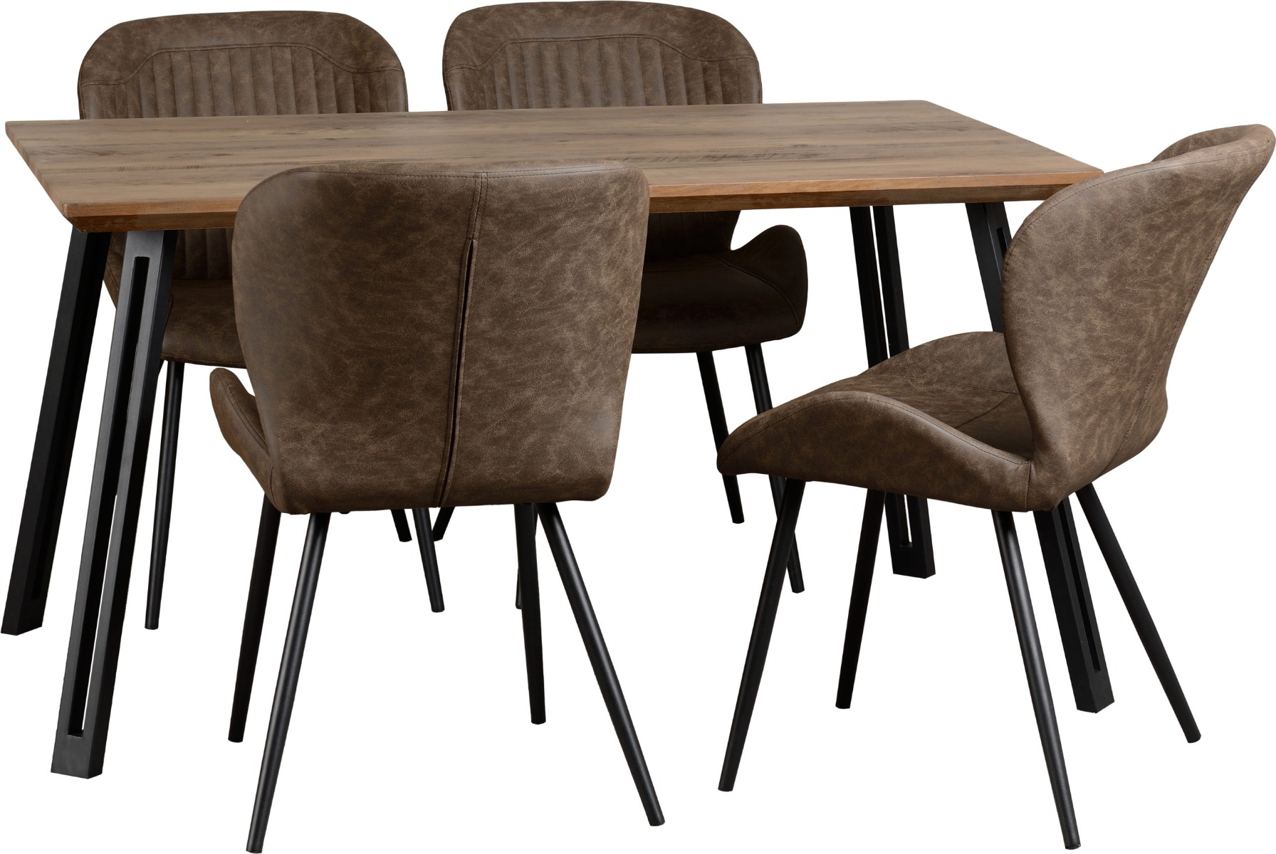 Quebec Straight Edge Dining Set - Oak Effect Black Brown Faux Leather - Budget Deals