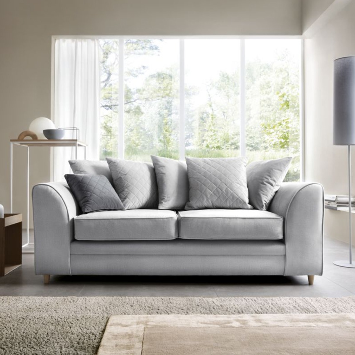 Chic Velvet 3 Seater Sofa - Light Grey - Moonlight Interiors