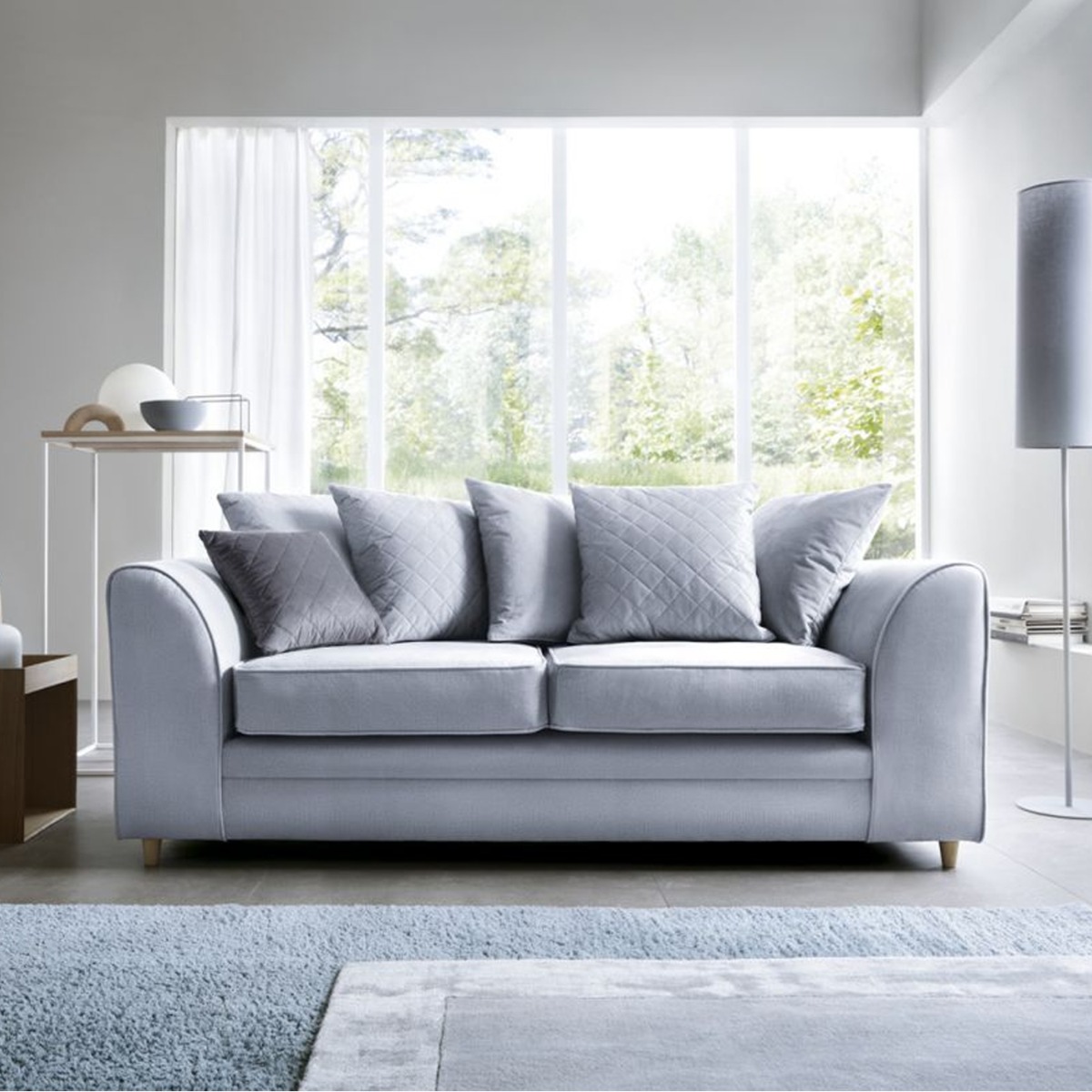 Chic Velvet 3 Seater Sofa - Silver - Moonlight Interiors