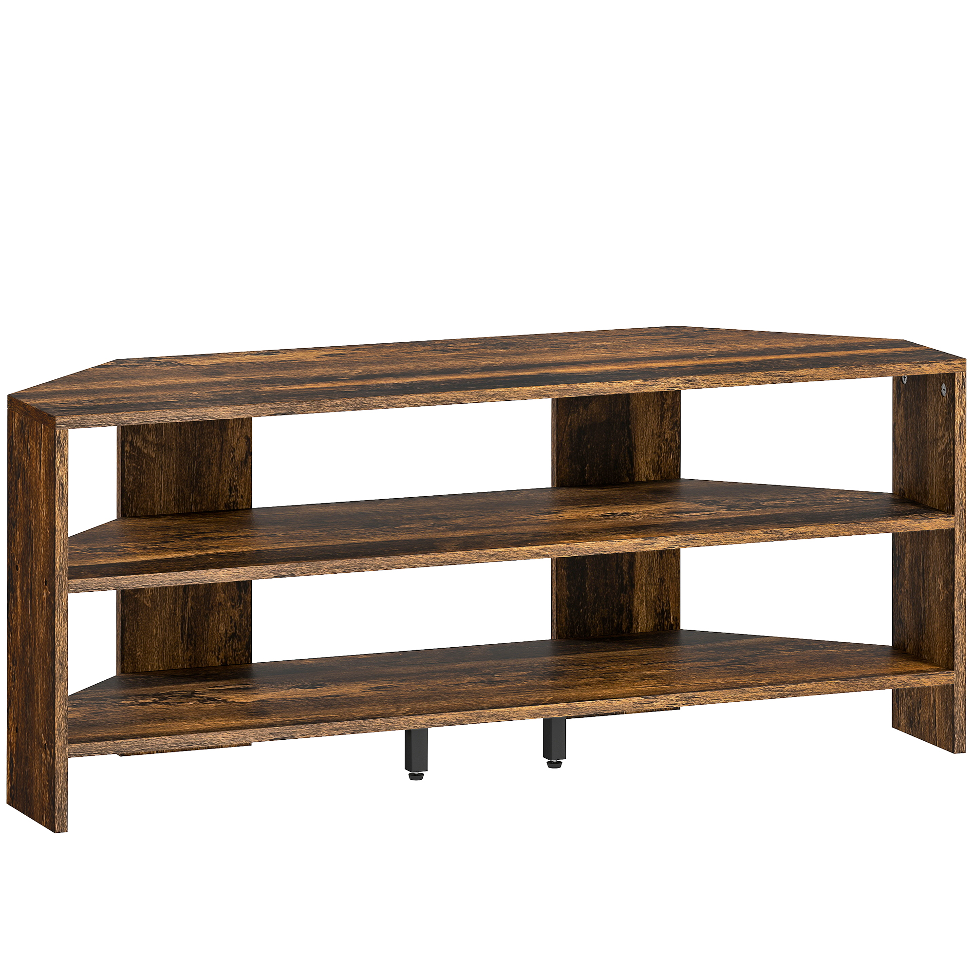HERON Corner TV Stand with 2 Open Shelves Rustic Brown - Life Essentials