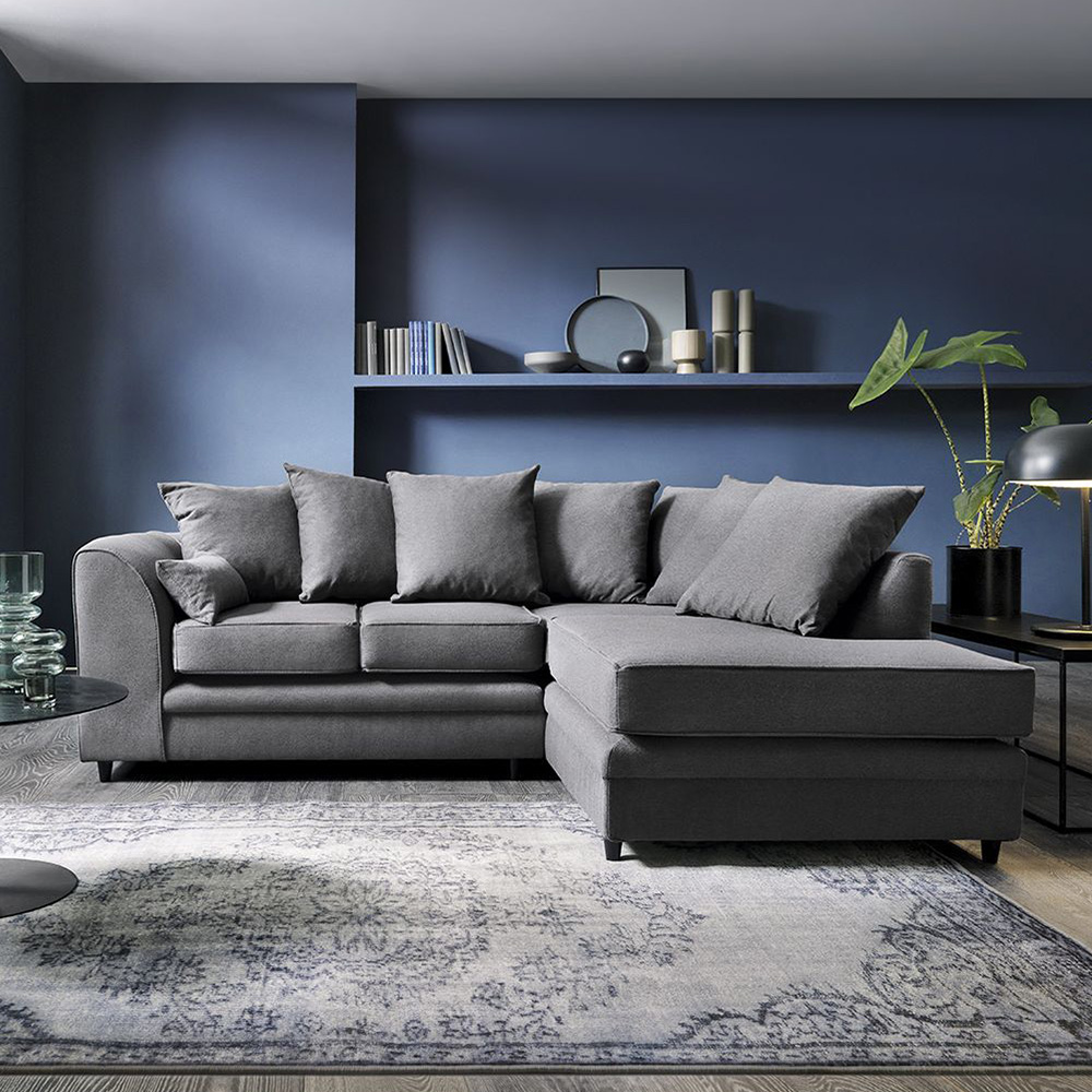 DOROTA II Linen Fabric 4 Seater L Shaped Corner Sofa - Dark Grey, Right Hand Facing - Interior Masters