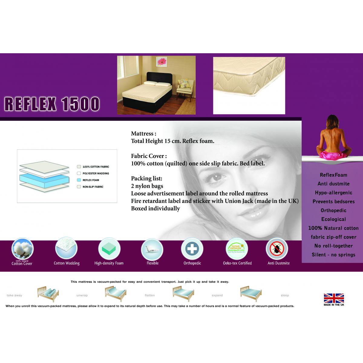 Lothian Serene Comfort Reflex 1500 Mattress - 3ft Single - Sigrid Mills