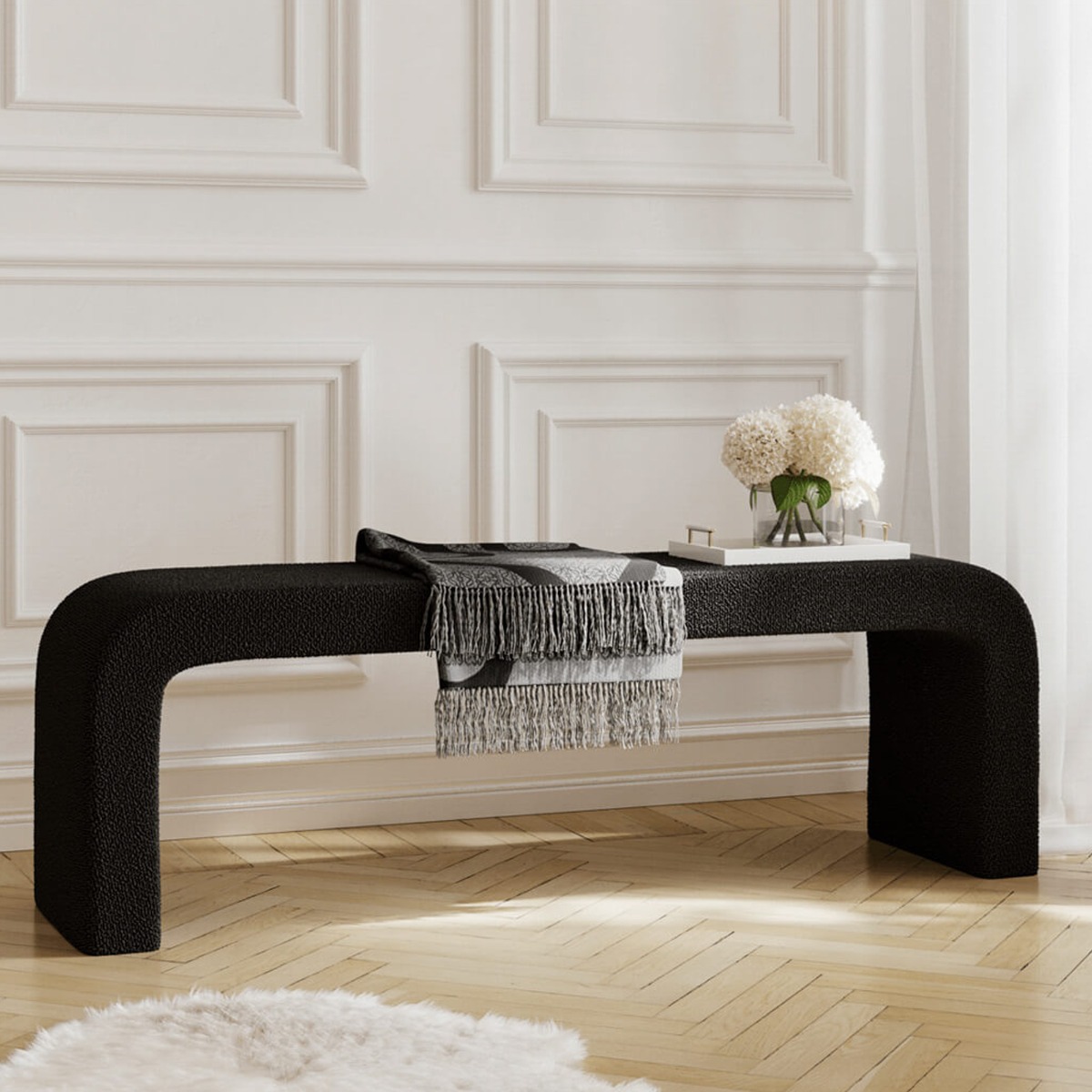 RENNAN Boucle Room Bench - Black - Leeds Plywood