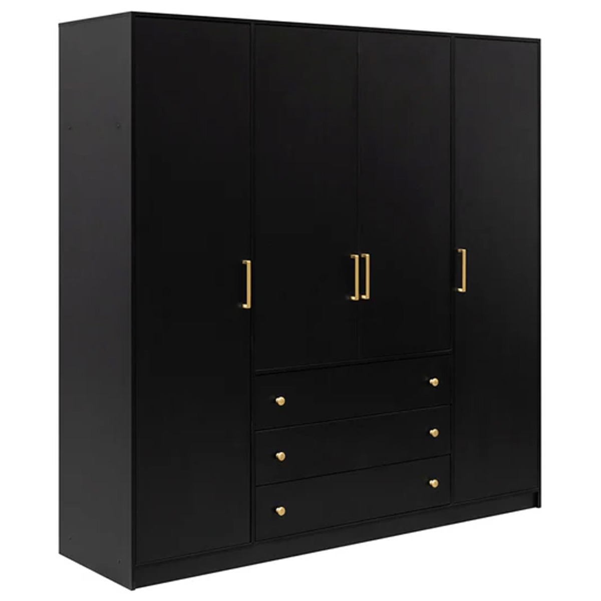 RENZO 4 Door Wardrobe with 3 Drawers Black - 196cm - Avellino & Wells