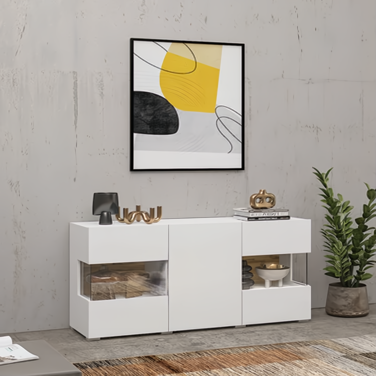 Echo Eden Sideboard with Partially Glazed Doors - White - Art Nest