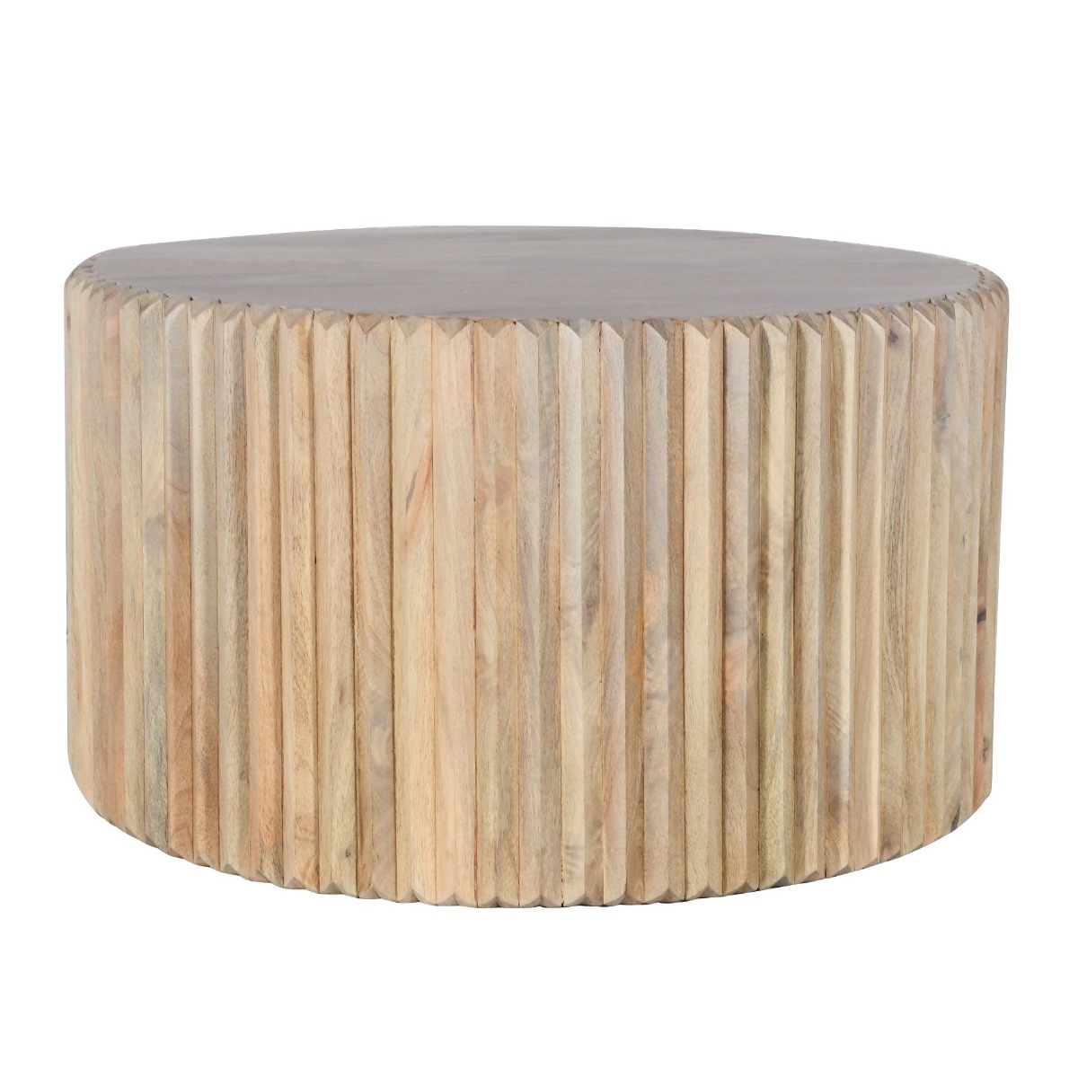 Denise Carved Mango Wood Round Coffee Table - Natural Wood - Elfrida Interiors