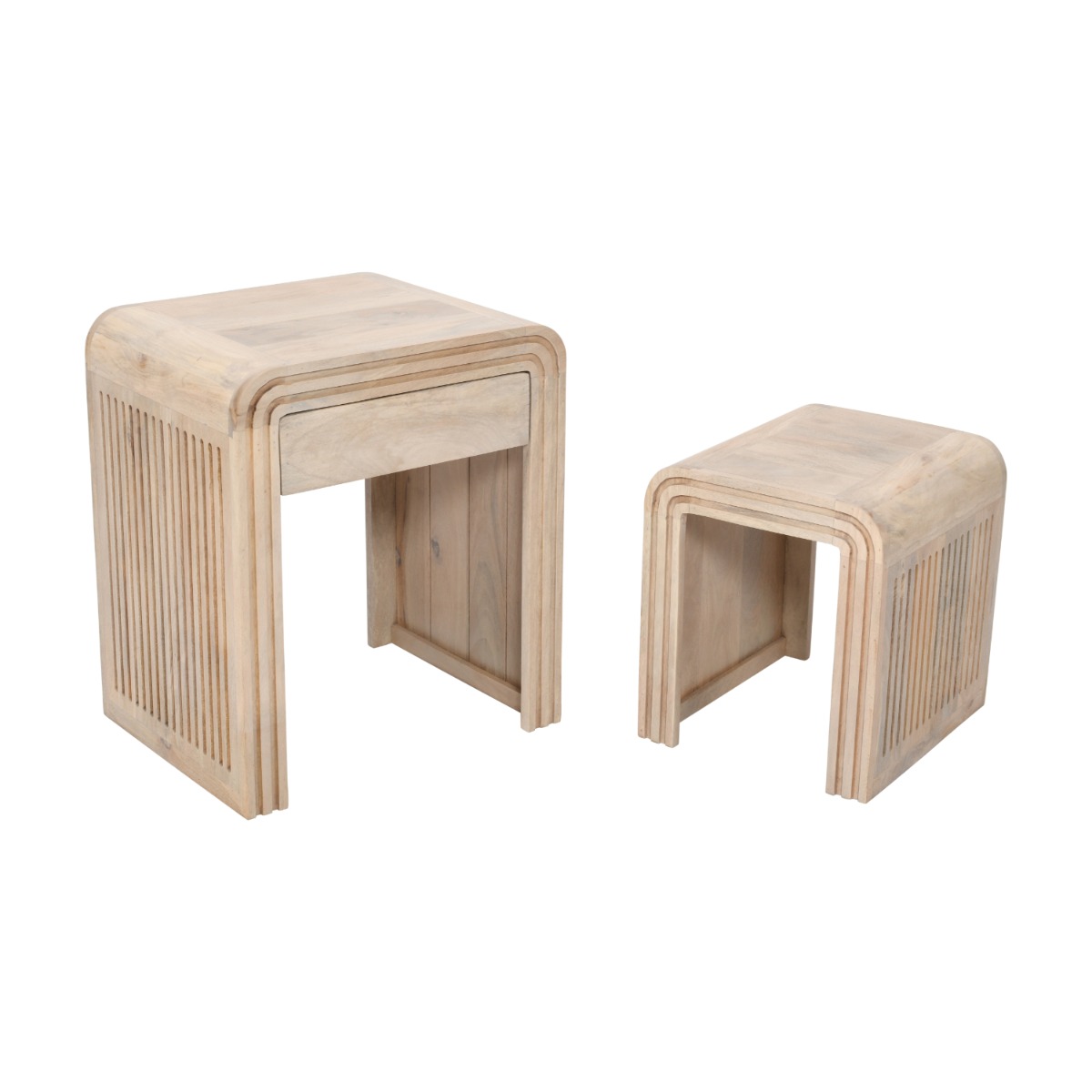 Denise Carved Mango Wood Nest Of 2 Tables With Drawer - Elfrida Interiors