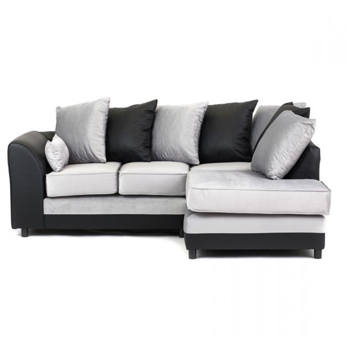 DALPORT Velvet 4 Seater L Shaped - Right Hand Facing Corner Sofa - Black with Light Grey - Interior Masters