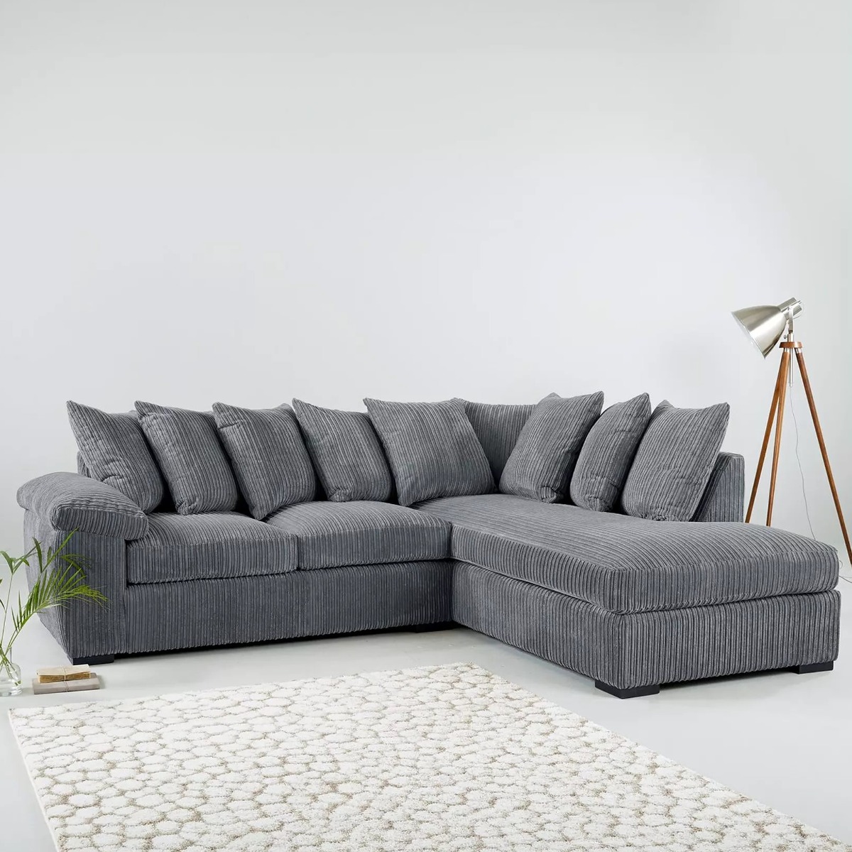 Corner Sofa - LARGE AMALFI Scatter Back Jumbo Cord Right Hand Charcoal - Sofa Central