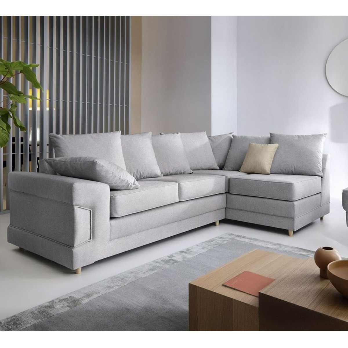 Prime Fabric Corner Sofa - Light Grey - Moonlight Interiors