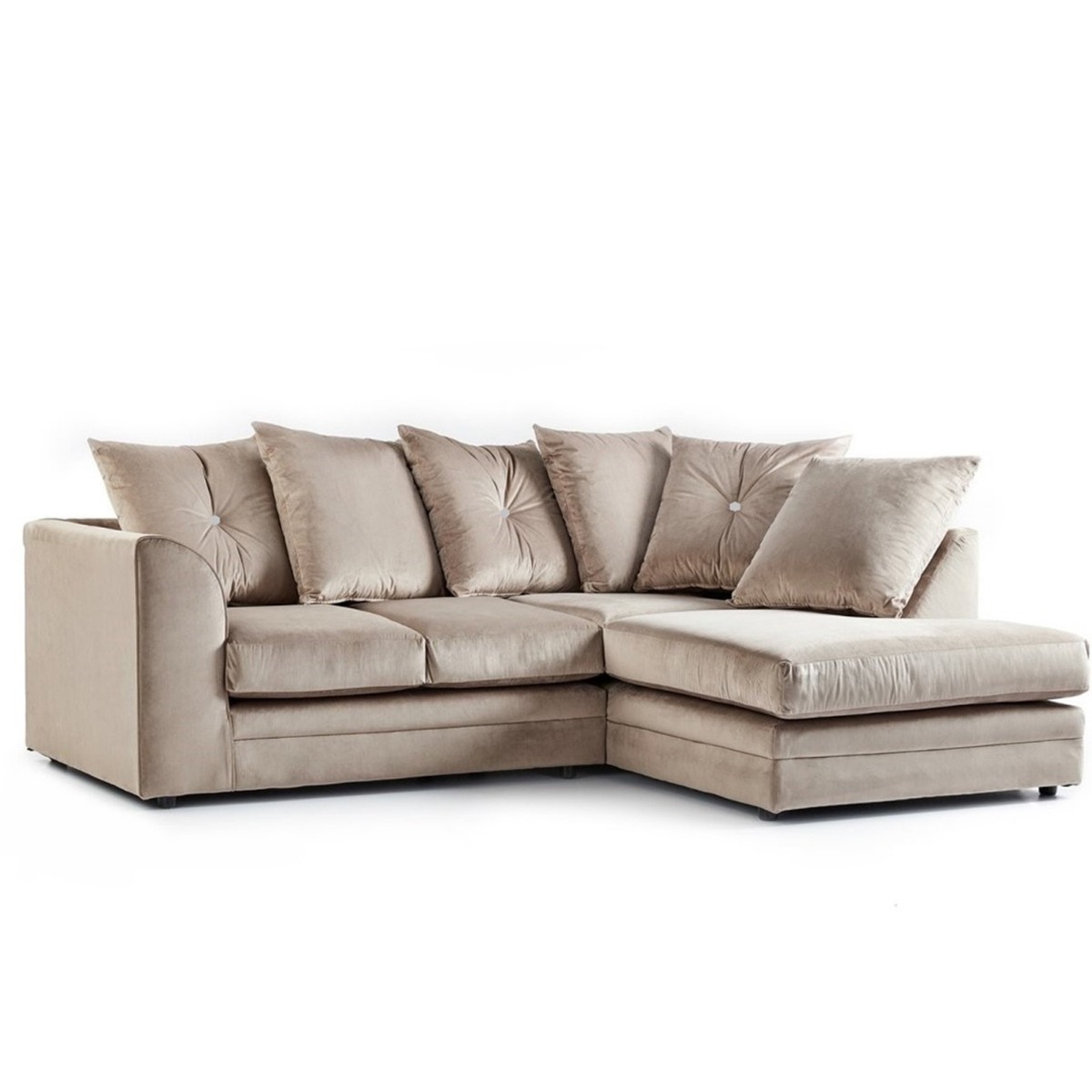 SORRETTO Velvet 4 Seater L Shaped Scatterback Corner Sofa - Mink, Right Hand Facing - Home Done