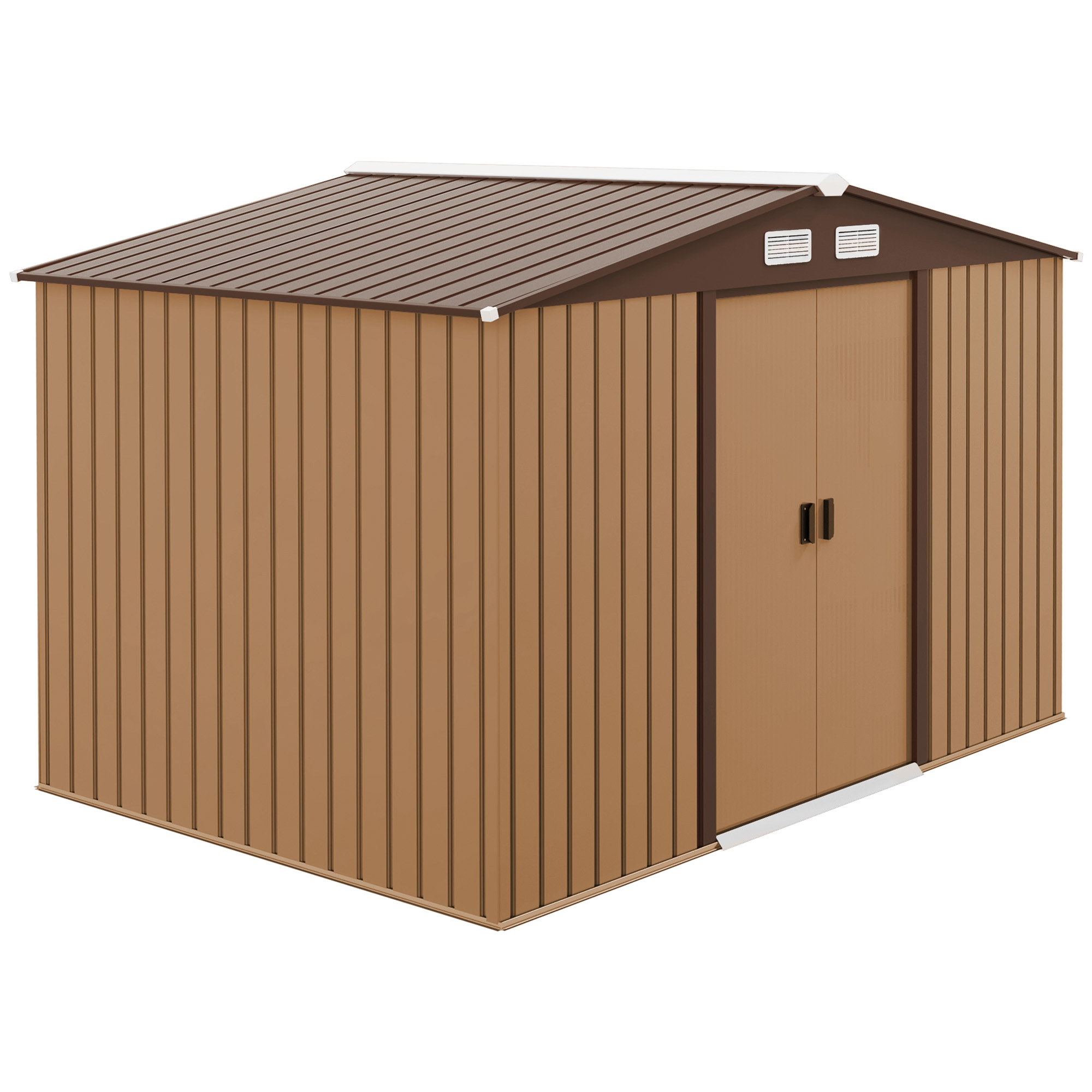 9 x 6FT Garden Metal Storage Shed Outdoor Storage Shed with Foundation Ventilation & Doors, Yellow - Life Essentials