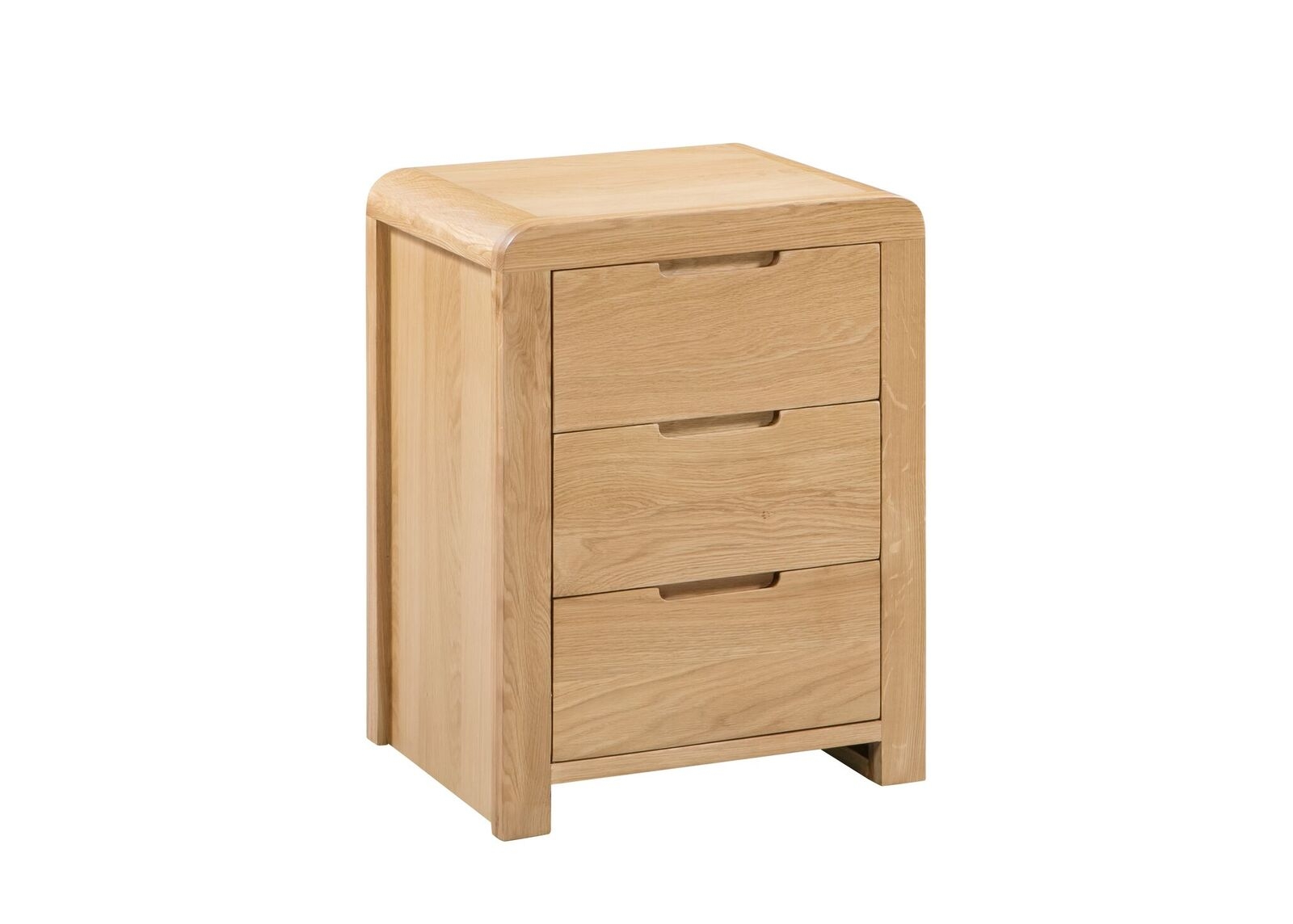 Bedside Table - CURVE 3 Drawer Nightstand Oak 45cm - JB Collections