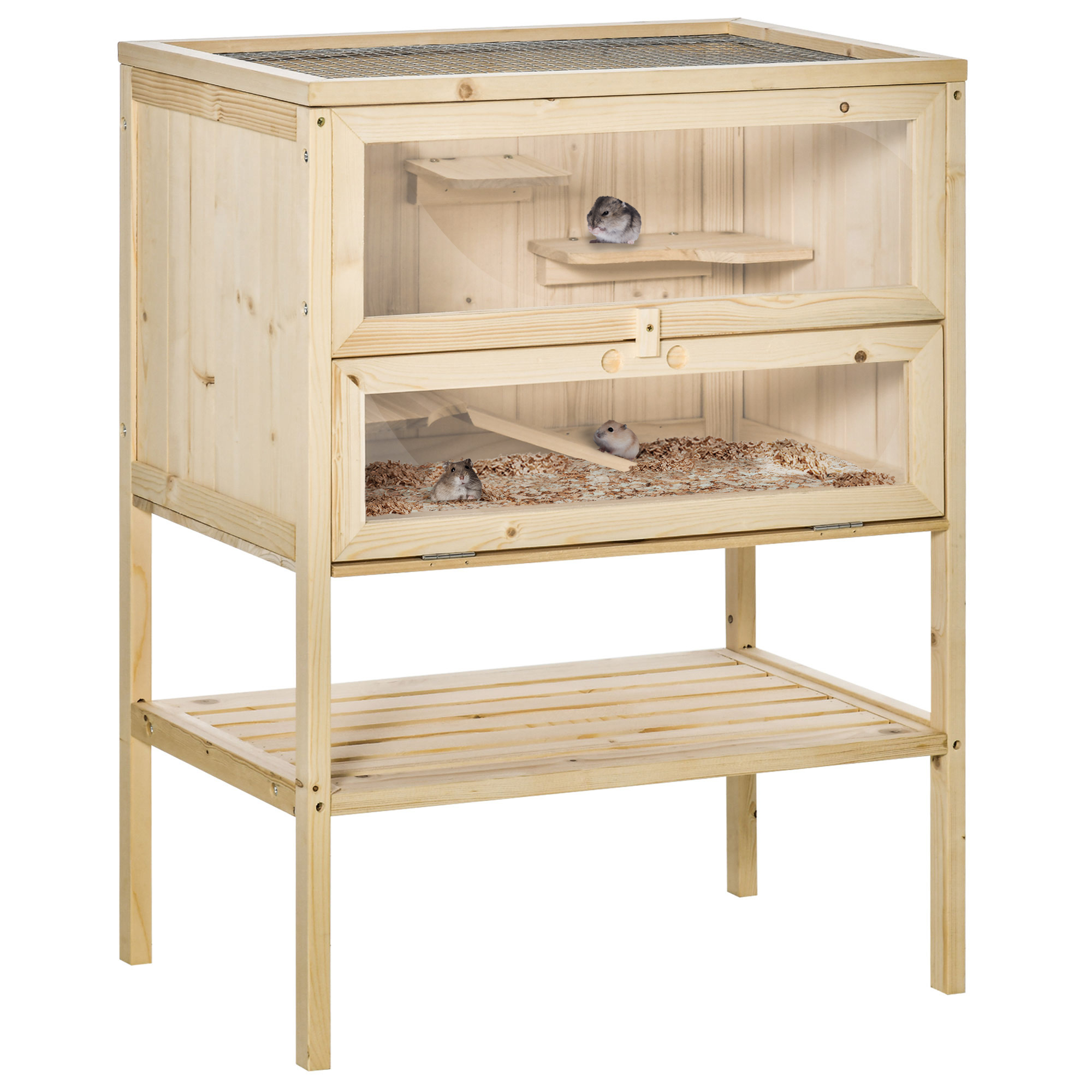 3 Tiers Wooden Hamster Cage Fir Wood Mouse Guinea Rodent Mice House Pet Play Small Animals 60L x 40W x 80H cm - Life Essentials