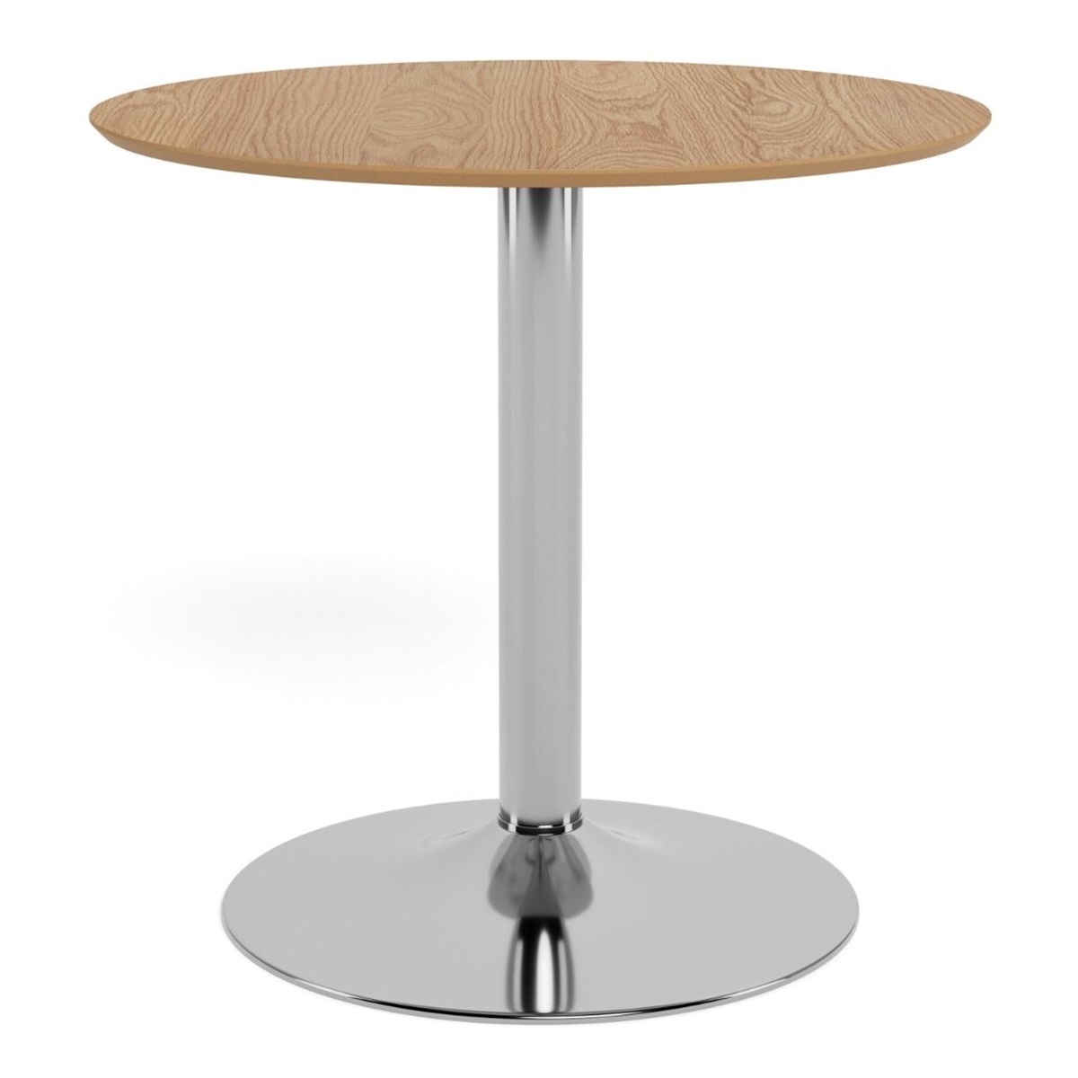 HARVINE Round Cafe Table with Chrome Base - Matt Oak