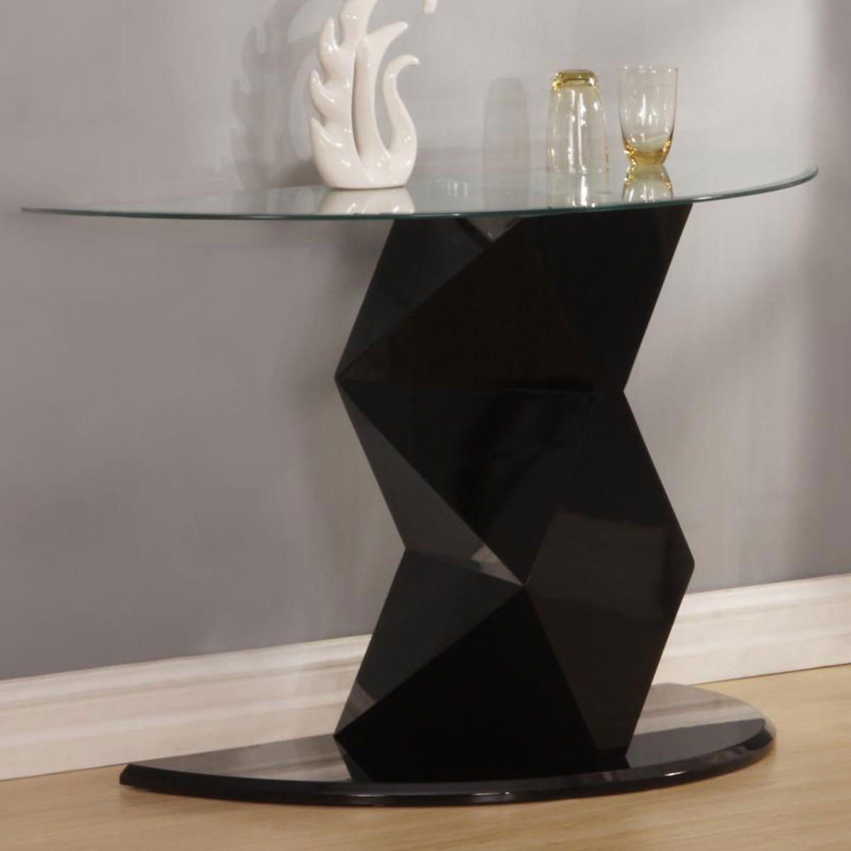 Centralia Elegance High Gloss Console Table with Clear Glass Top - Black - Sigrid Mills