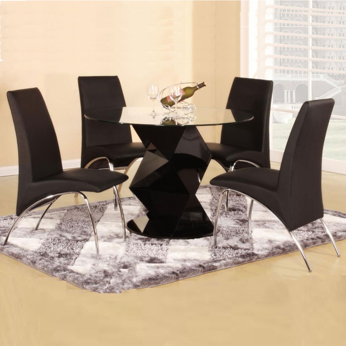 Centralia High Gloss Dining Set with 4 Chairs - Black - Sigrid Mills