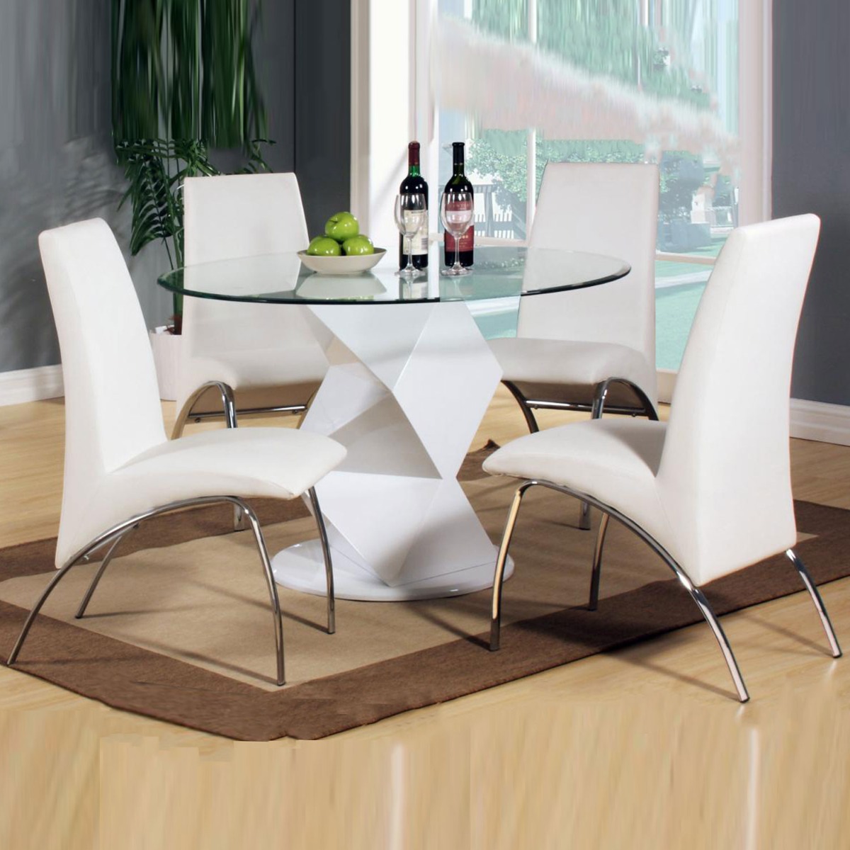 Centralia High Gloss Dining Set with 4 Chairs - White - Sigrid Mills