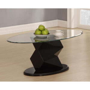 Centralia Elegance High Gloss Coffee Table with Oval Clear Glass Top - Black - Sigrid Mills