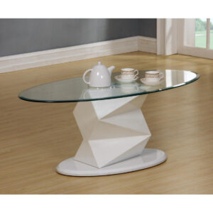Centralia Elegance High Gloss Coffee Table with Oval Clear Glass Top - White - Sigrid Mills