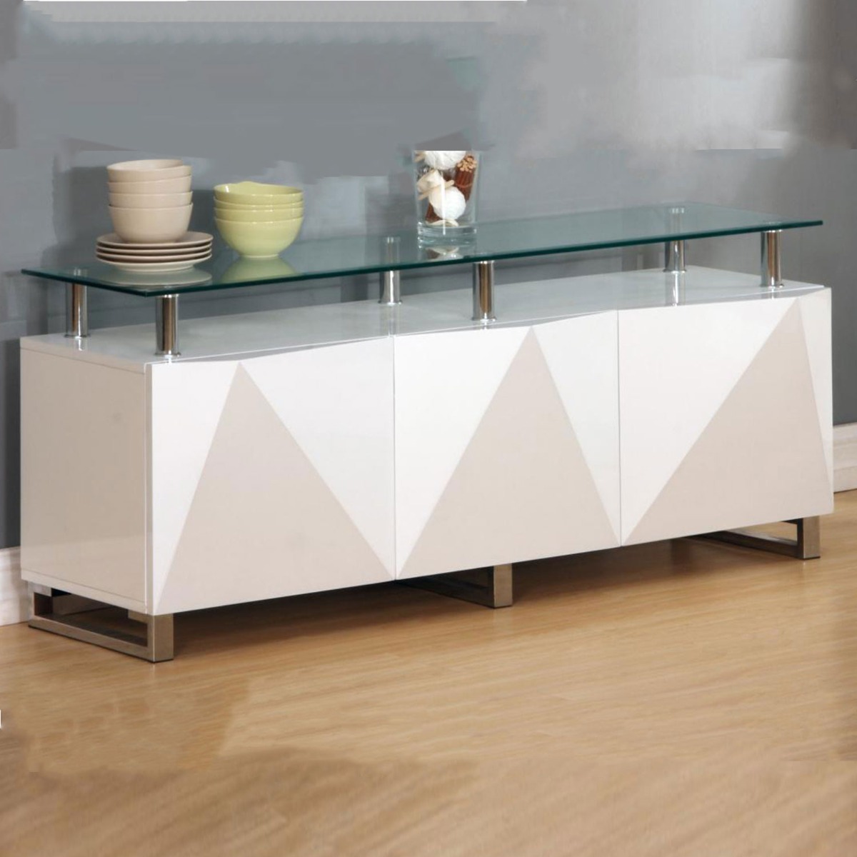 Centralia High Gloss Sideboard with 3 Doors - White - Sigrid Mills