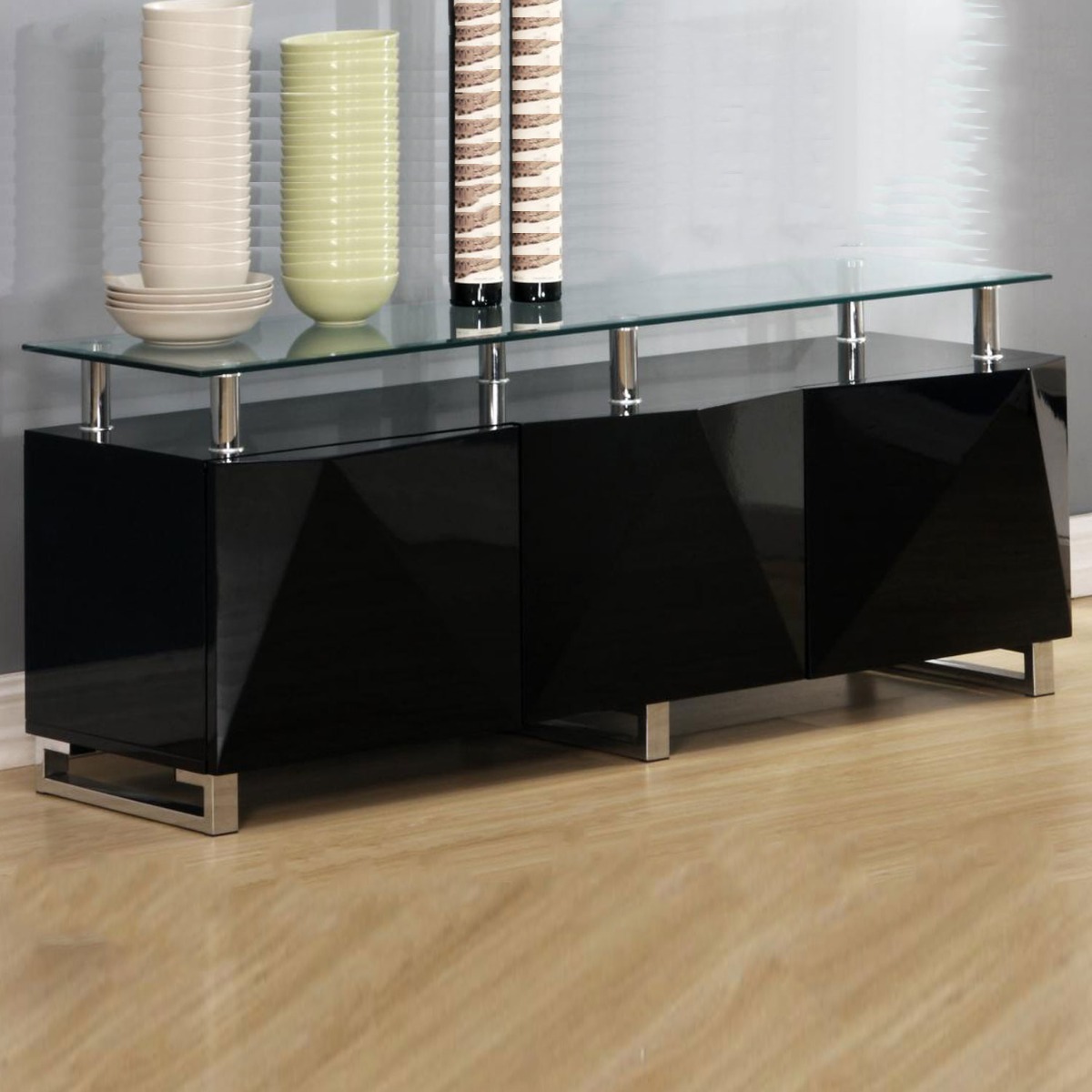 Centralia High Gloss Sideboard with 3 Doors - Black - Sigrid Mills