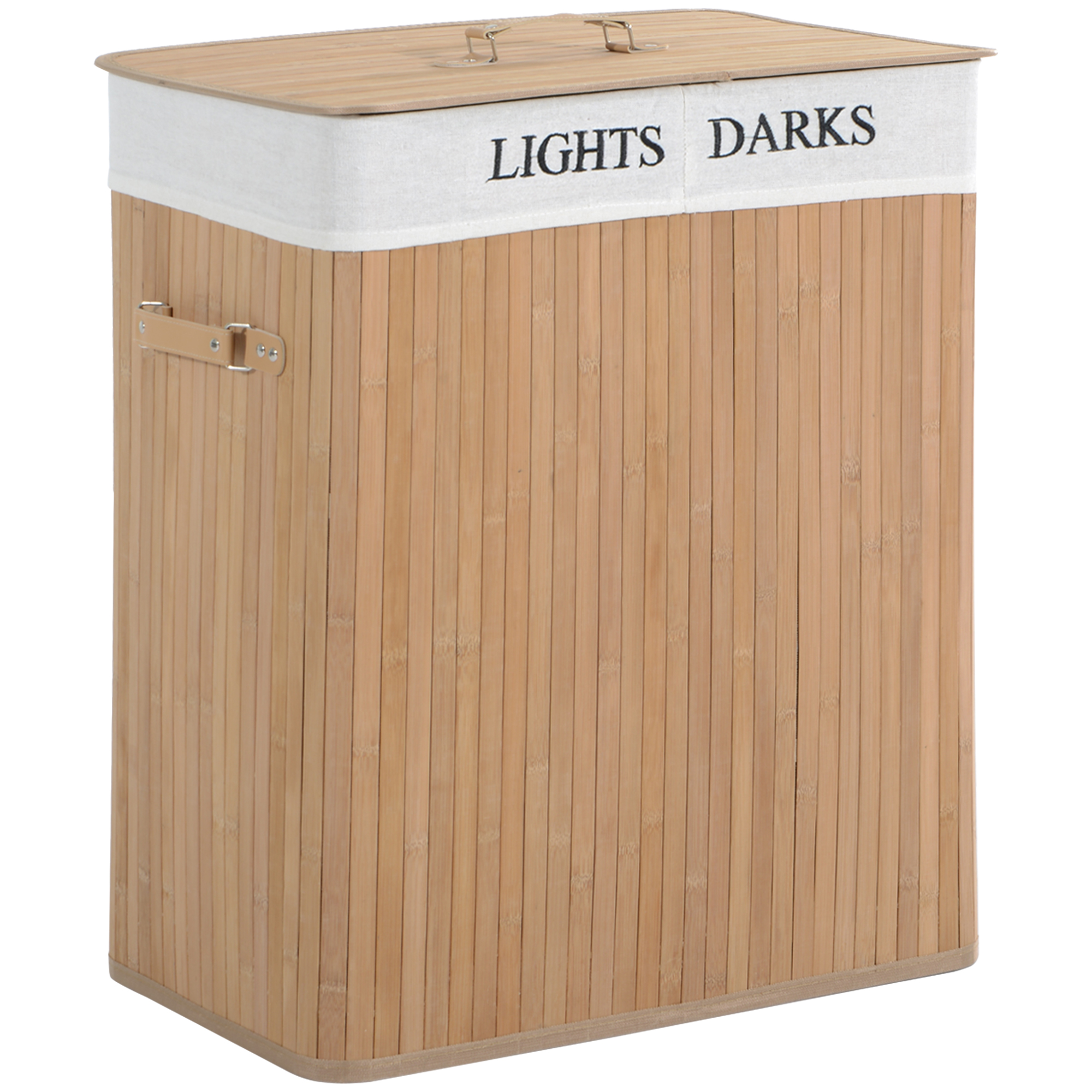 100L Collapsible Natural Wood Laundry Hamper Organizer Clothes Washing Basket Bin Storage Box w/Lid Removable Lining 52x32x63cm, Wood Color - Life 