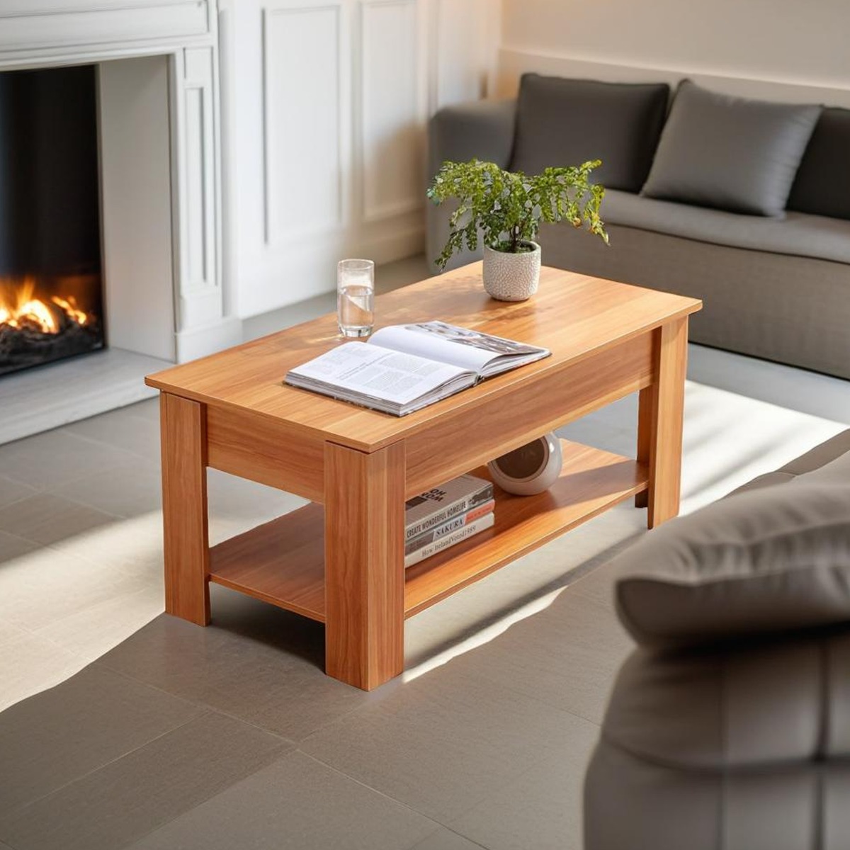 ULVERIS Coffee Table Wooden Table with Shelf and Hidden Compartment - Rustic Brown - The Urban Forge