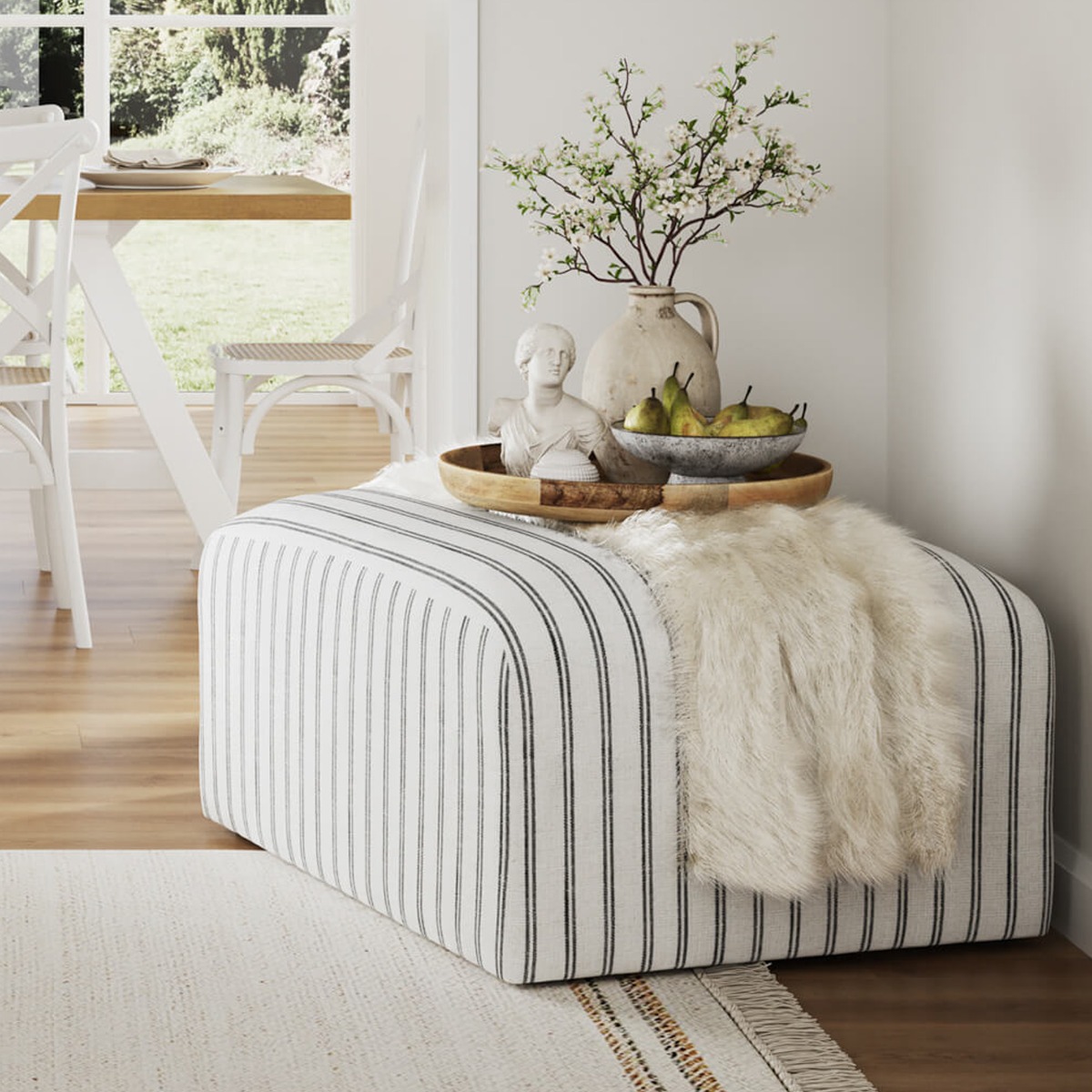 RYLAN Woven Footstool - Chalk Stripe - Leeds Plywood