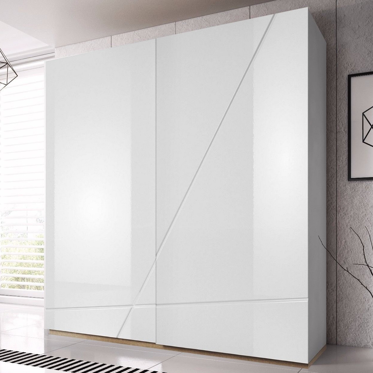 Sliding Wardrobe - FANTOM 2 Door Wardrobe White 200cm - Interior Savant