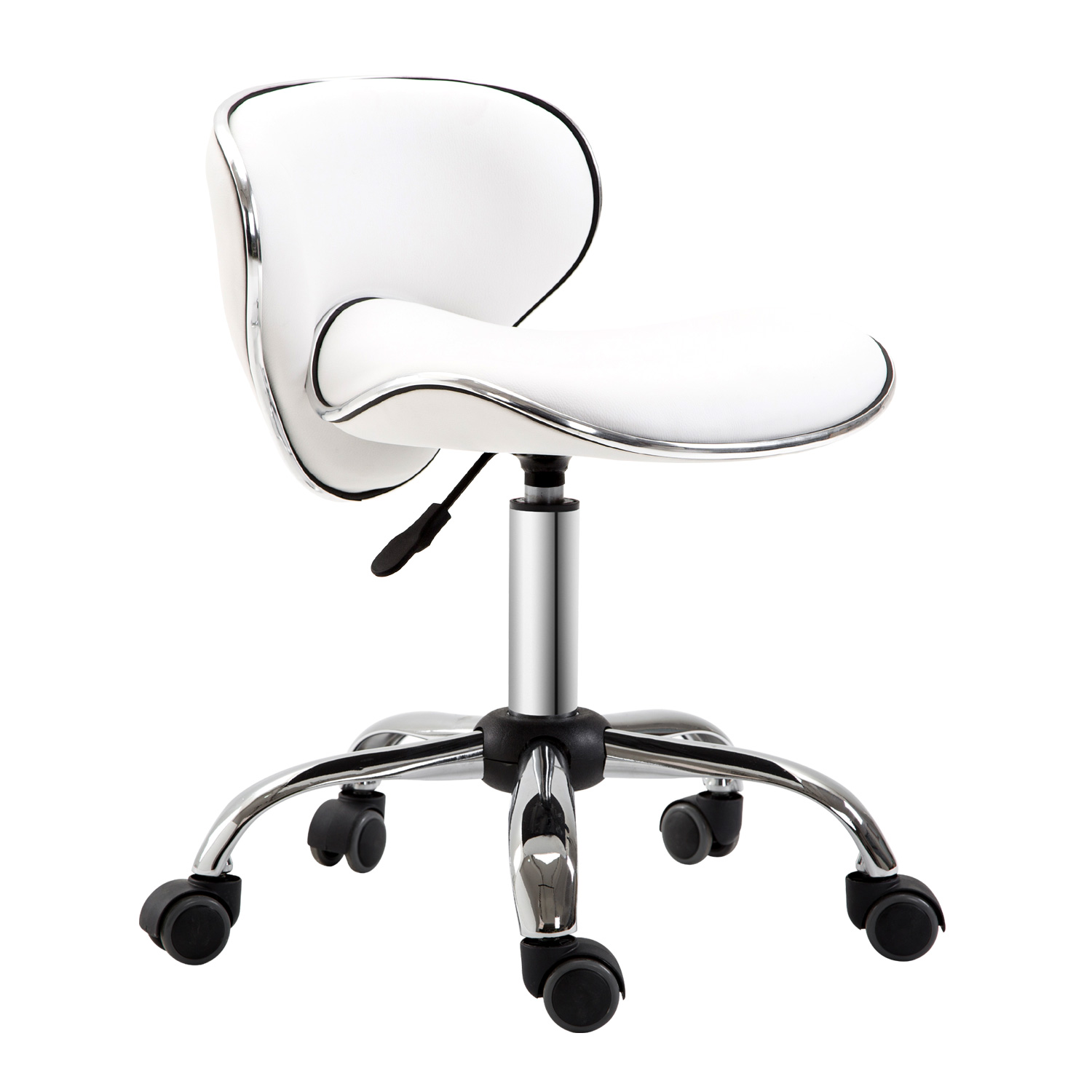 PU Leather Rolling Swivel Salon Chair Salon Stool with Backrest White - Life Essentials