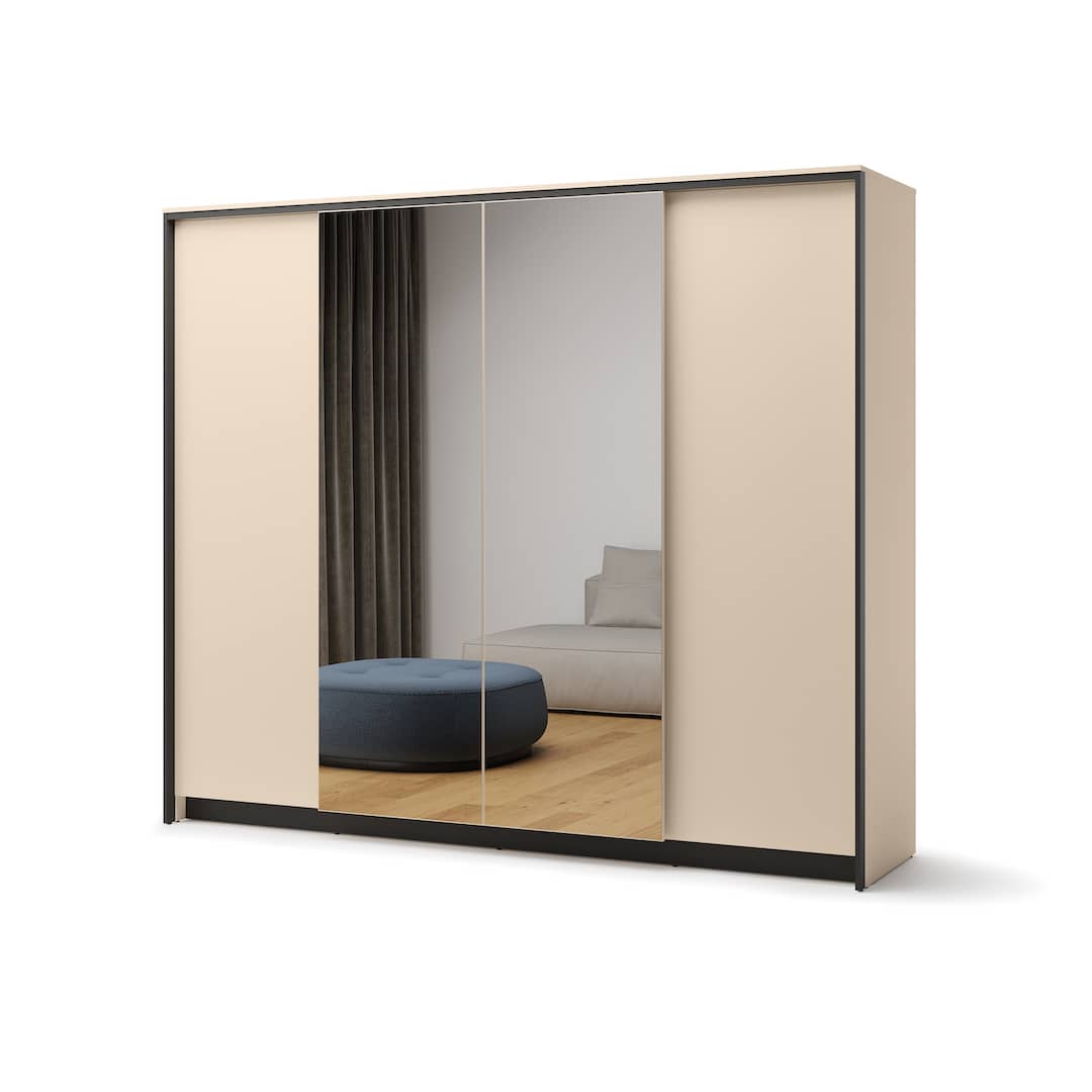 Wardrobe - LINNA 4 Door Mirrored Wardrobe 251cm - Art Nest