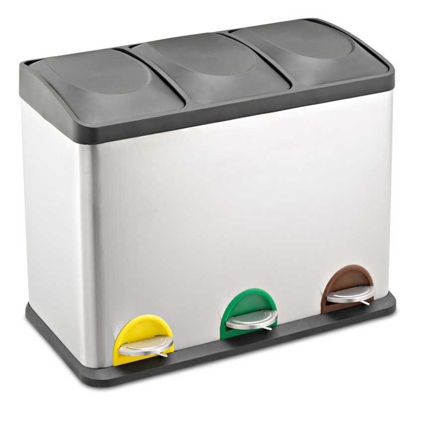 Multi 3 Compartment Recycle Pedal Bin Stainless Steel - Bedroom & More