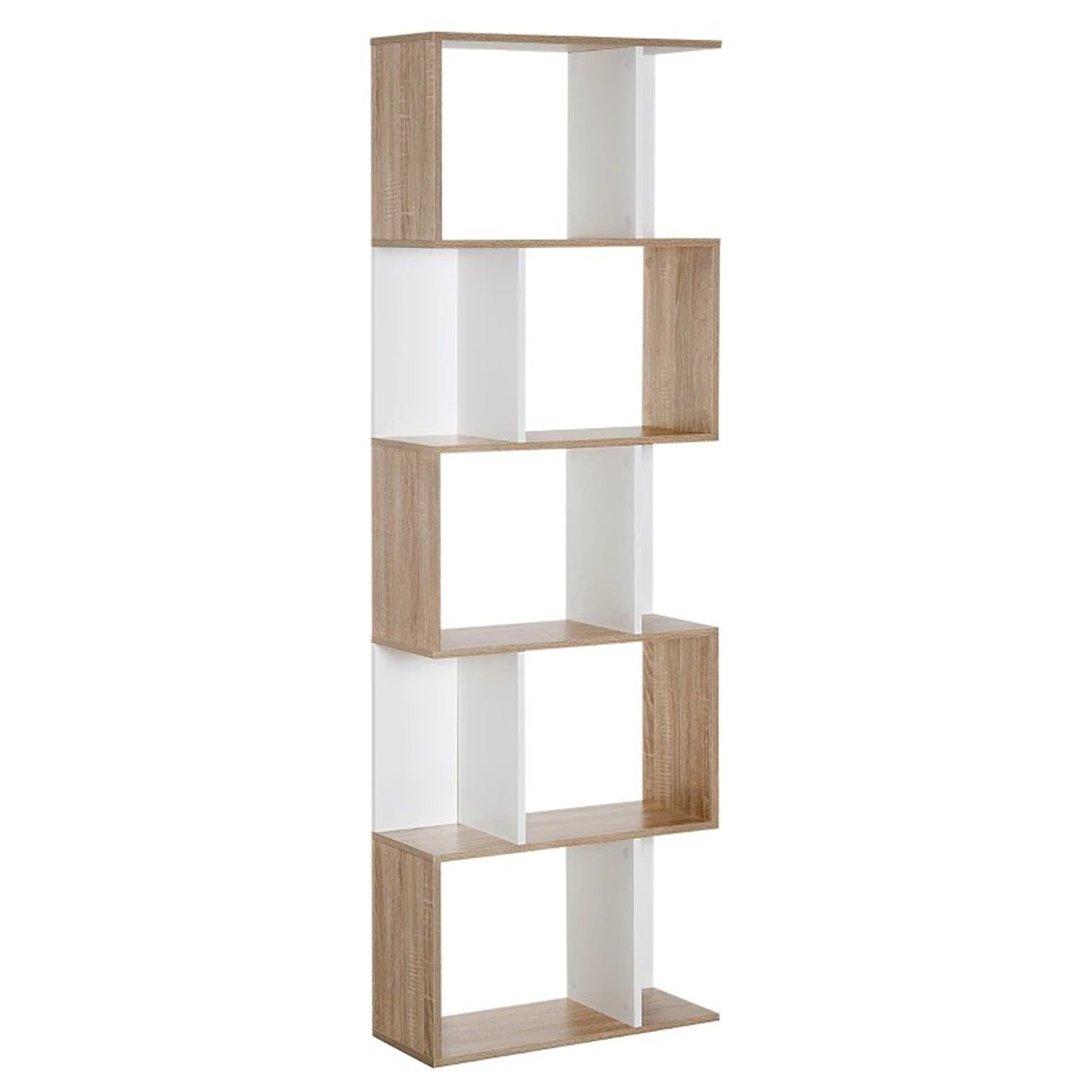 5-tier Bookcase Storage Display Shelving S Shape design Unit Divider White - Life Essentials