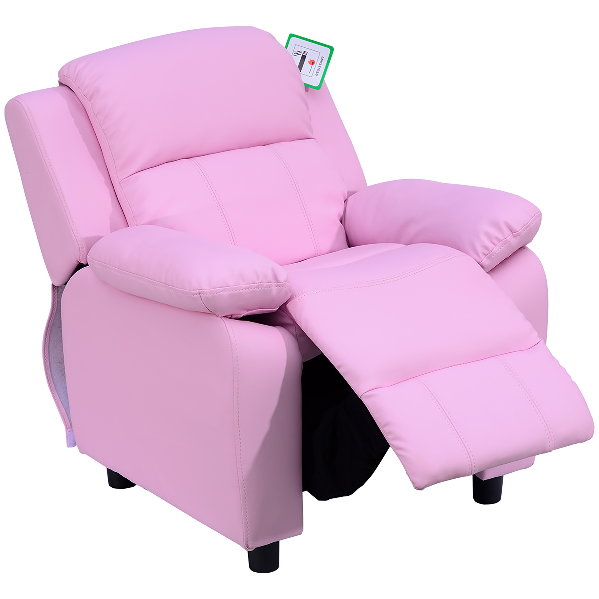 Children Recliner Lounger Sofa Seat PU Leather Look with Storage Space - Pink - Life Essentials