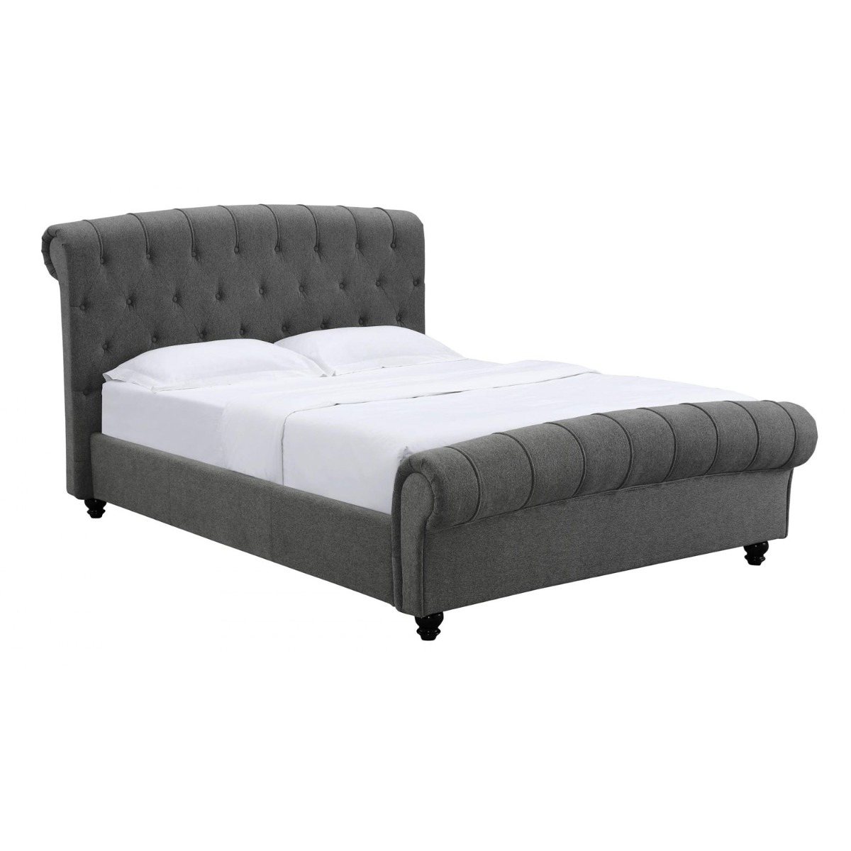 Zayden Double Size Linen Fabric Bed - Grey - Sigrid Mills