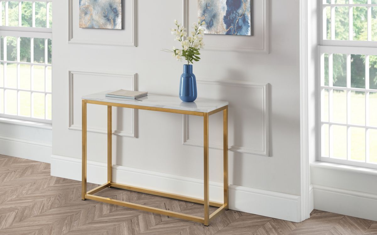 Scala Gold White Marble Top Console Table - JB Collections