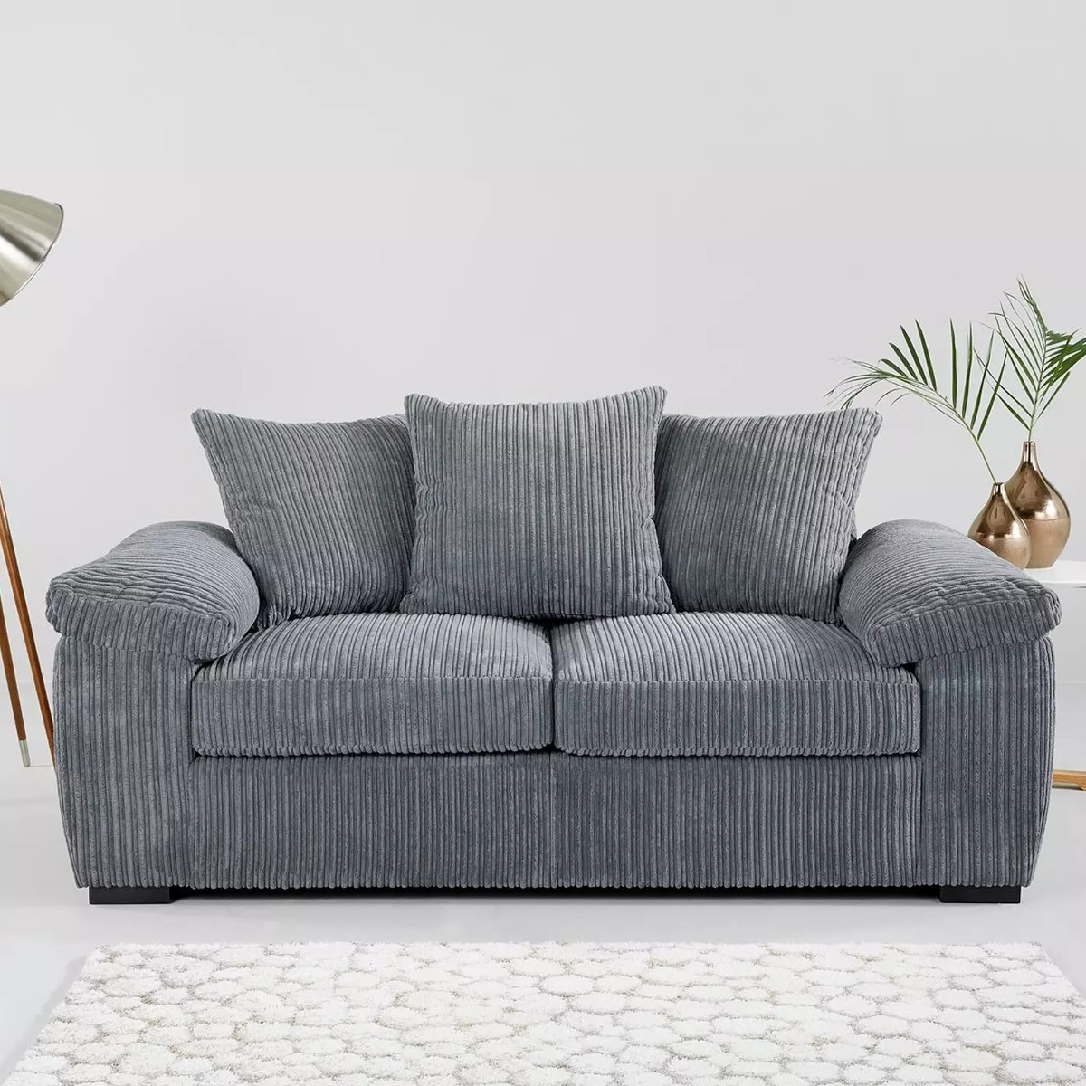2 Seater Sofa - AMALFI Scatter Back Jumbo Cord Charcoal - Sofa Central