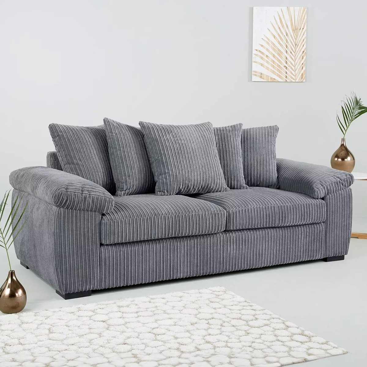 3 Seater Sofa - AMALFI Scatter Back Jumbo Cord Charcoal - Sofa Central