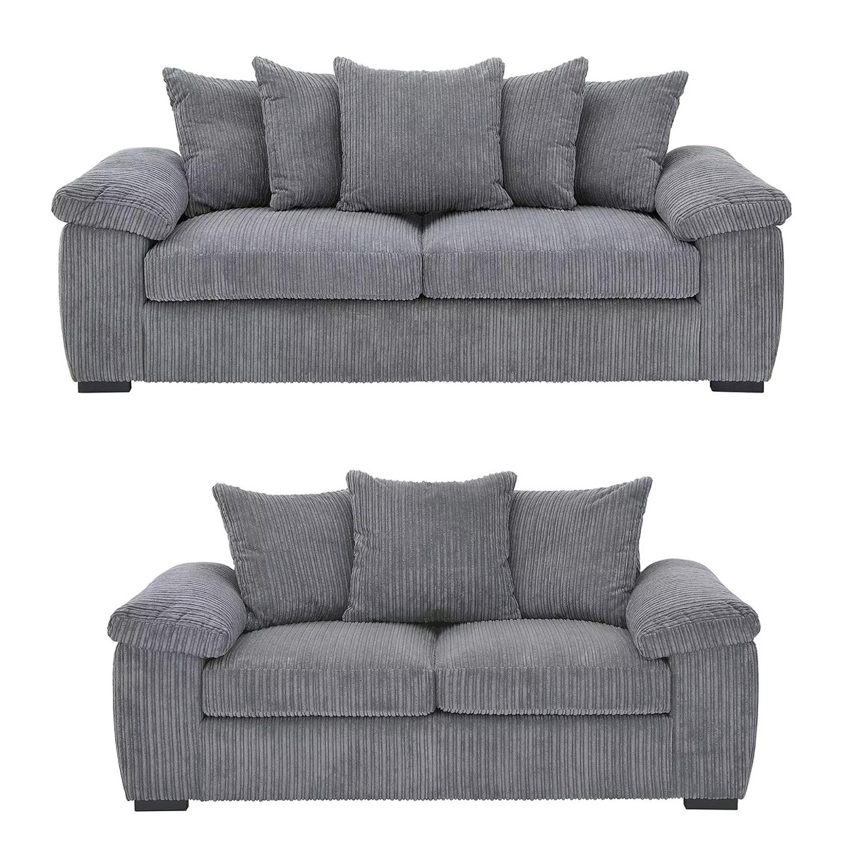 Sofa Set - AMALFI Scatter Back Jumbo Cord 3 Seater and 2 Seater Charcoal - Sofa Central